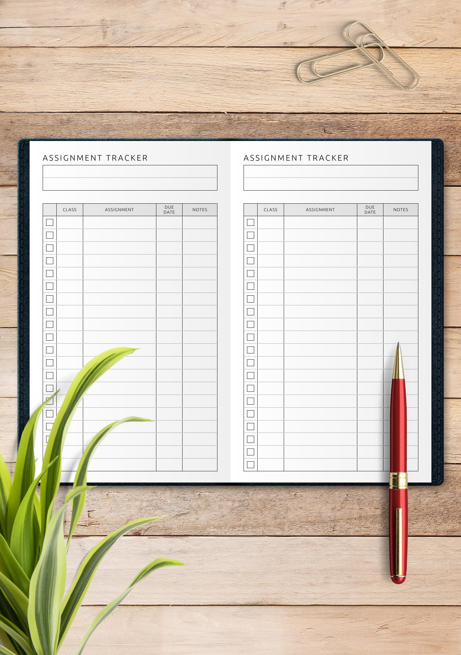 Download Printable Assignment Tracker Template PDF