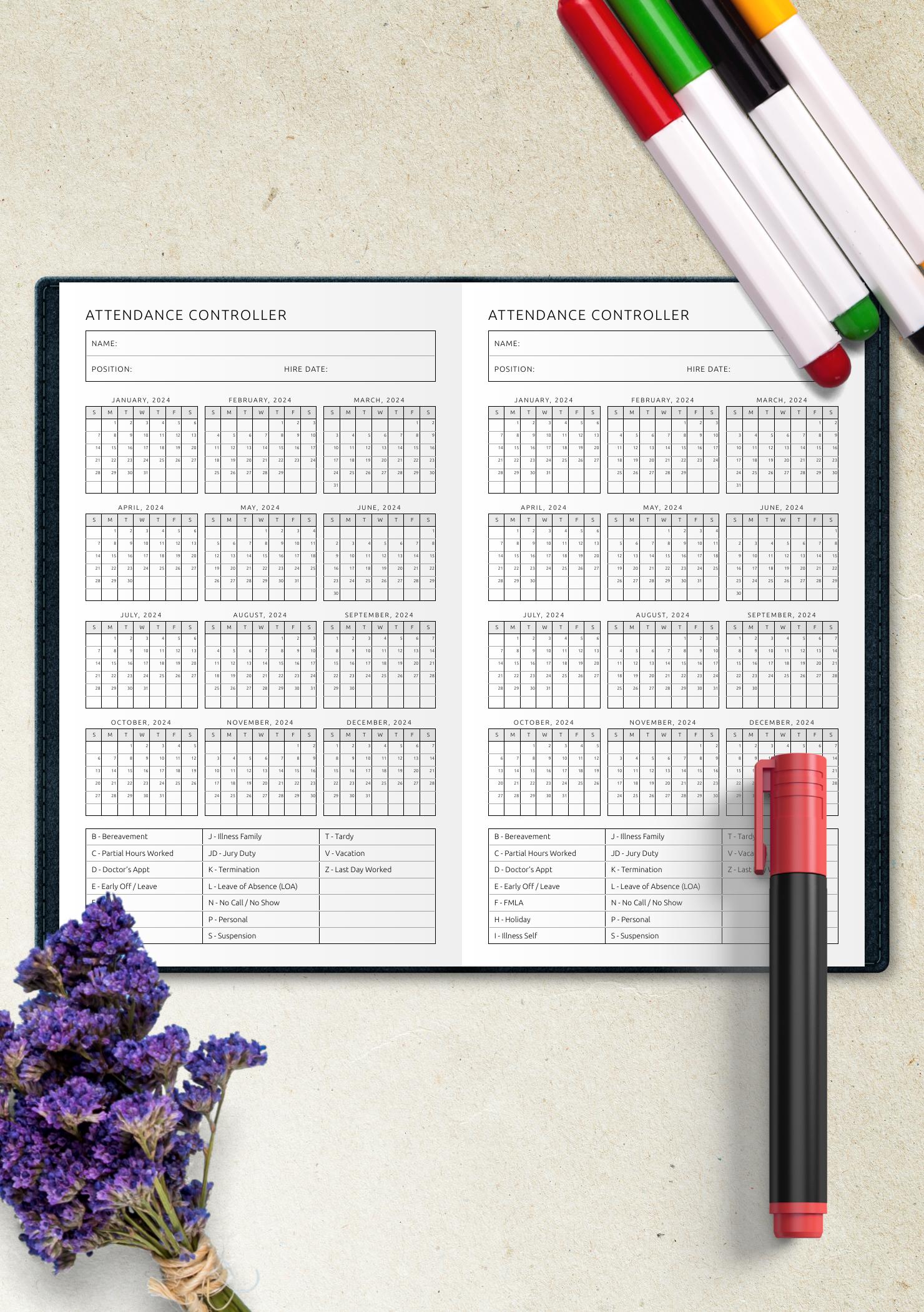 Download Printable Attendance Controller Template PDF