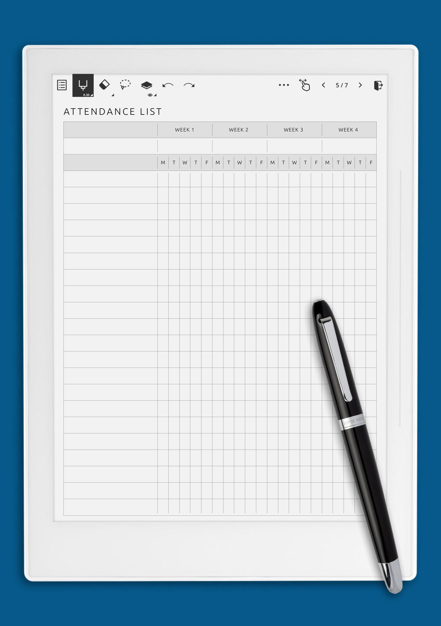 Download Printable Attendance List Template PDF