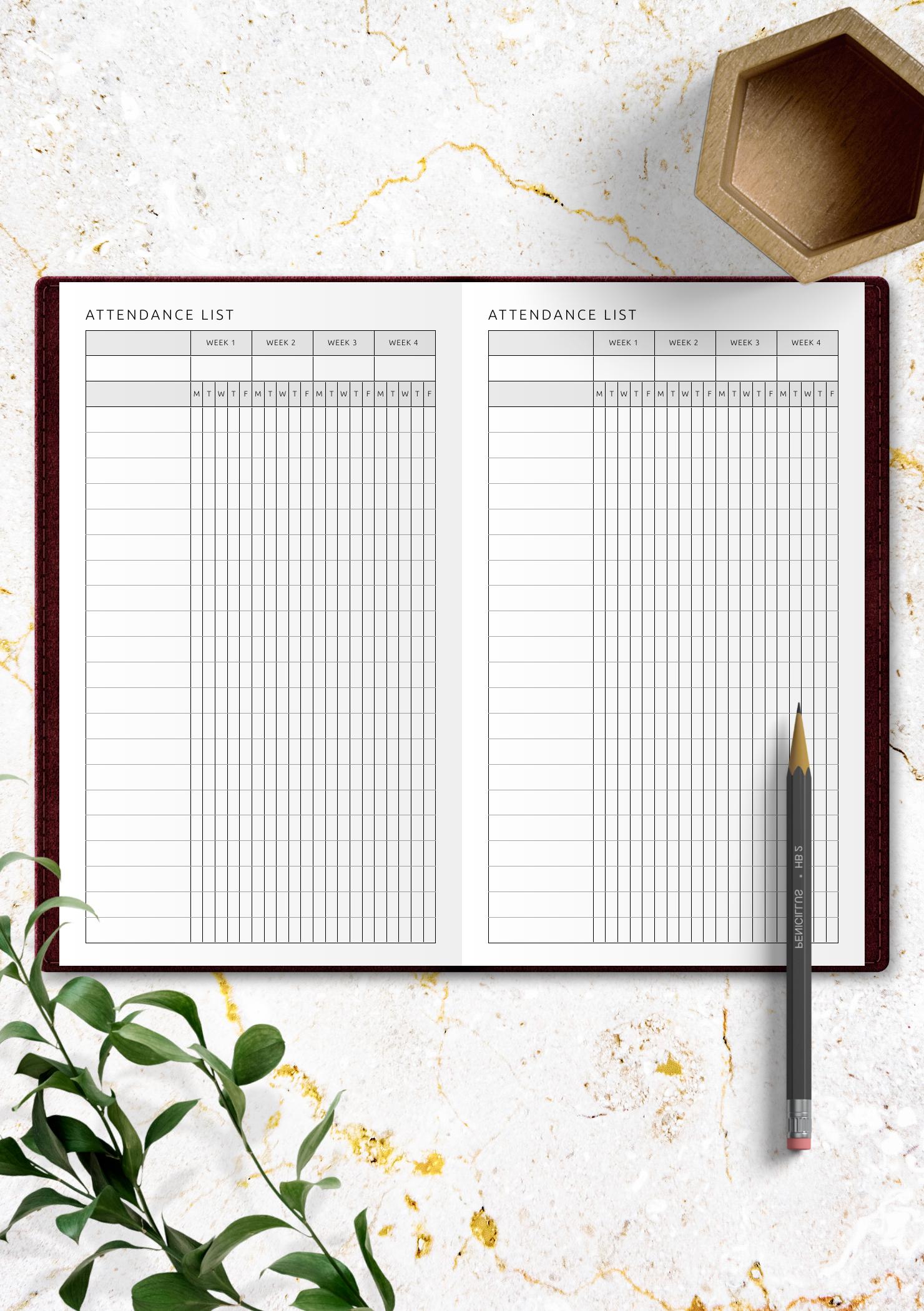Download Printable Attendance List Template PDF