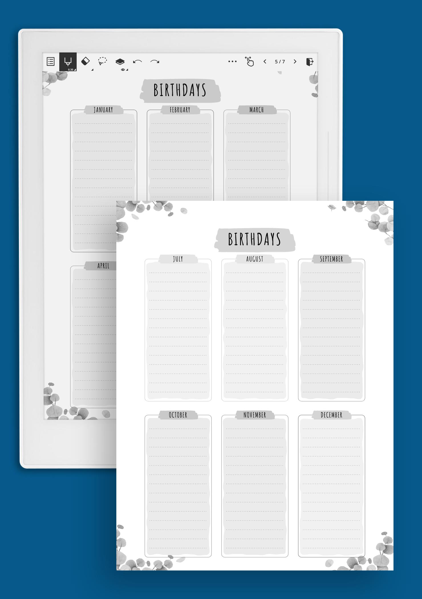 Download Printable Birthday Calendar - Floral Style PDF