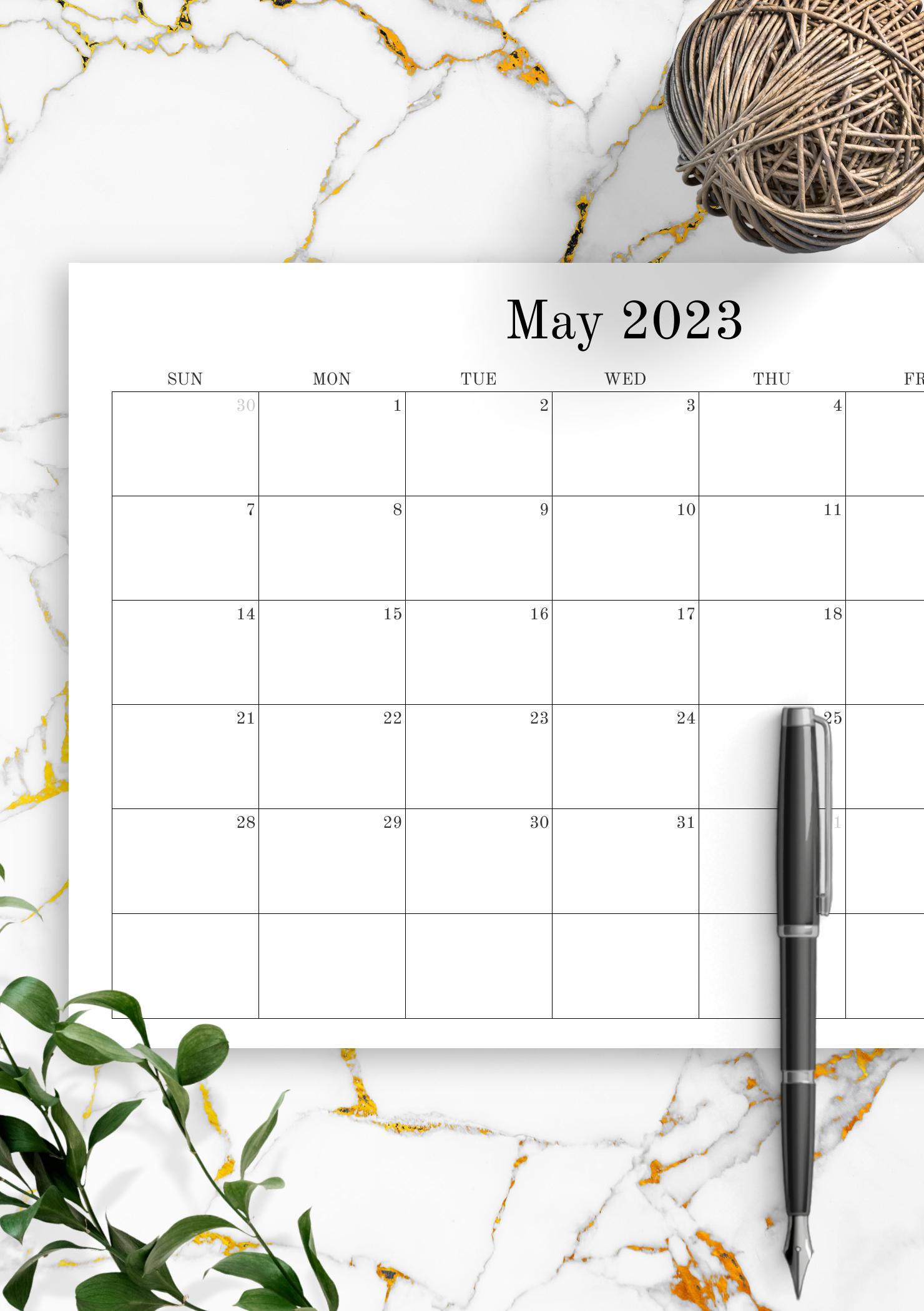 Download Printable Blank Monthly Calendar PDF