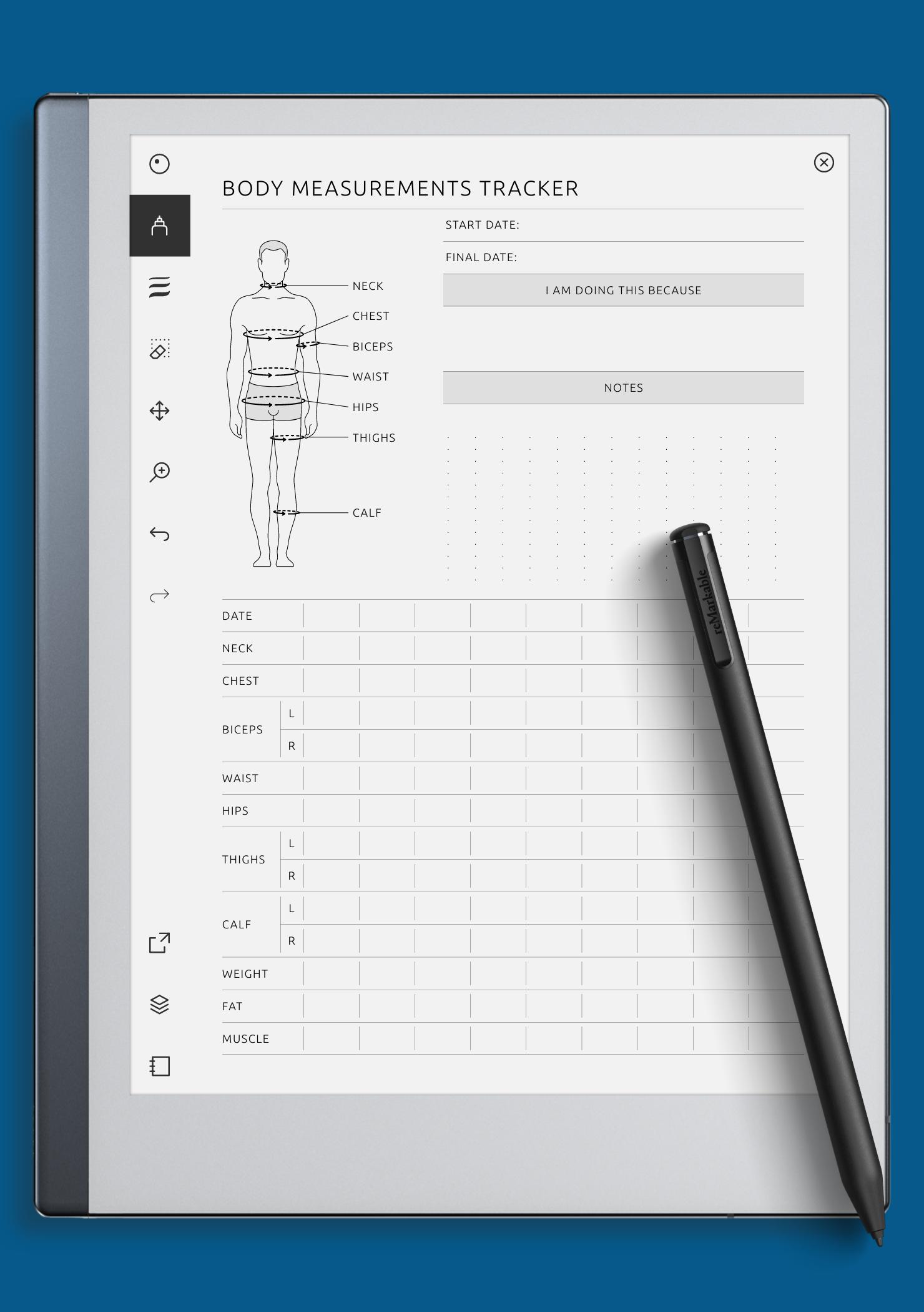 Download Printable Body Measurement Tracker Male PDF