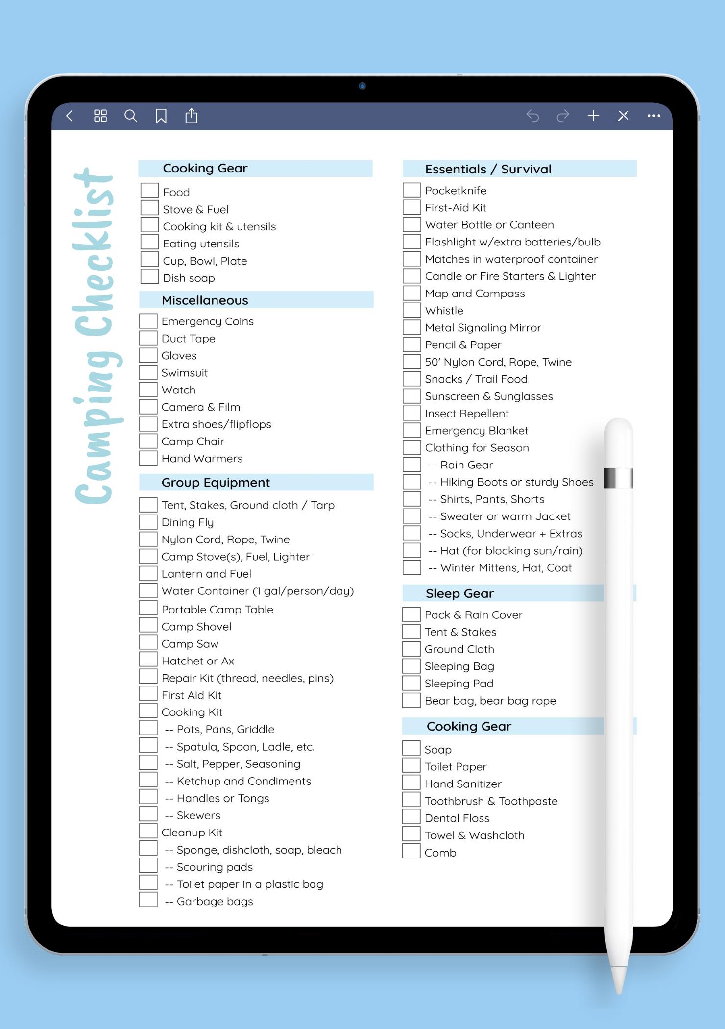 Camping Checklist Template – Download and Enjoy