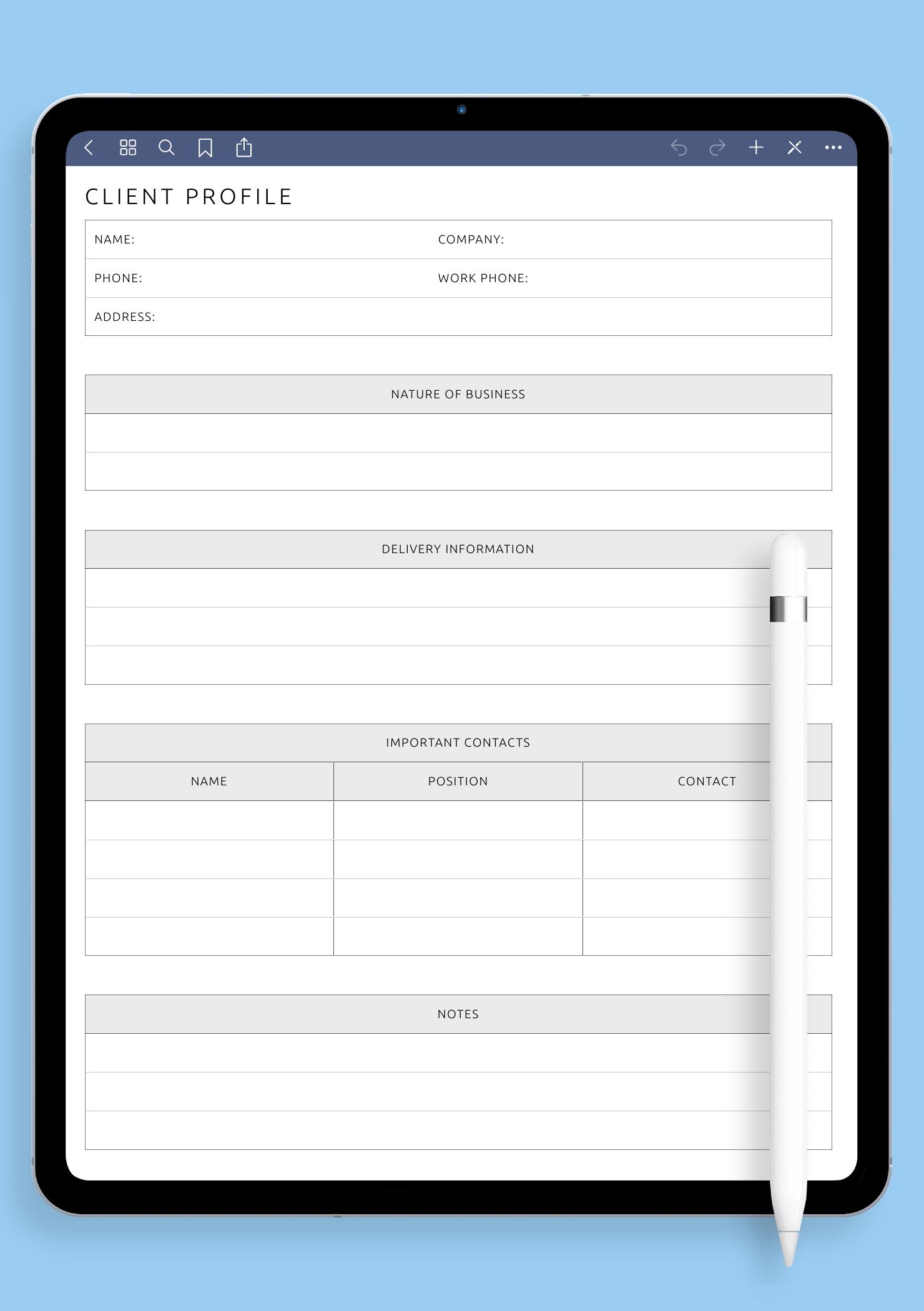 Client Profile Template – Customizable PDF for Easy Tracking