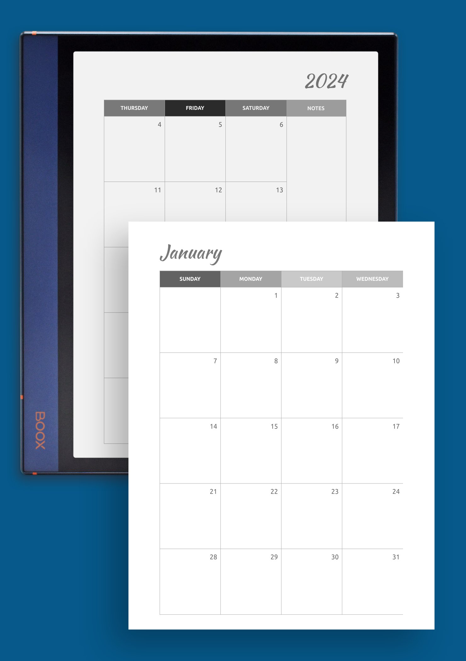 Download Printable Colored Horizontal Monthly Calendar PDF