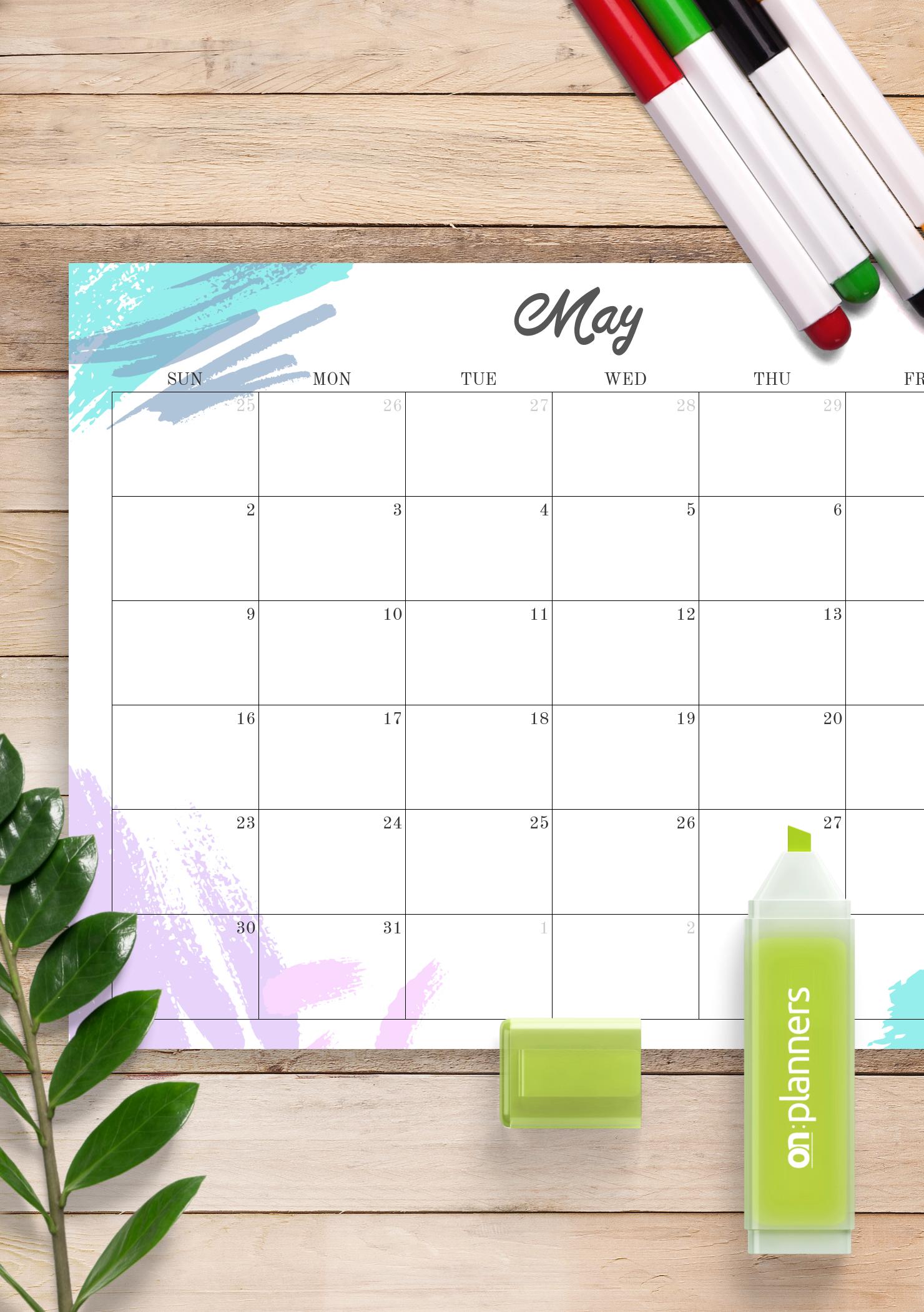 Download Printable Colored Monthly Calendar PDF