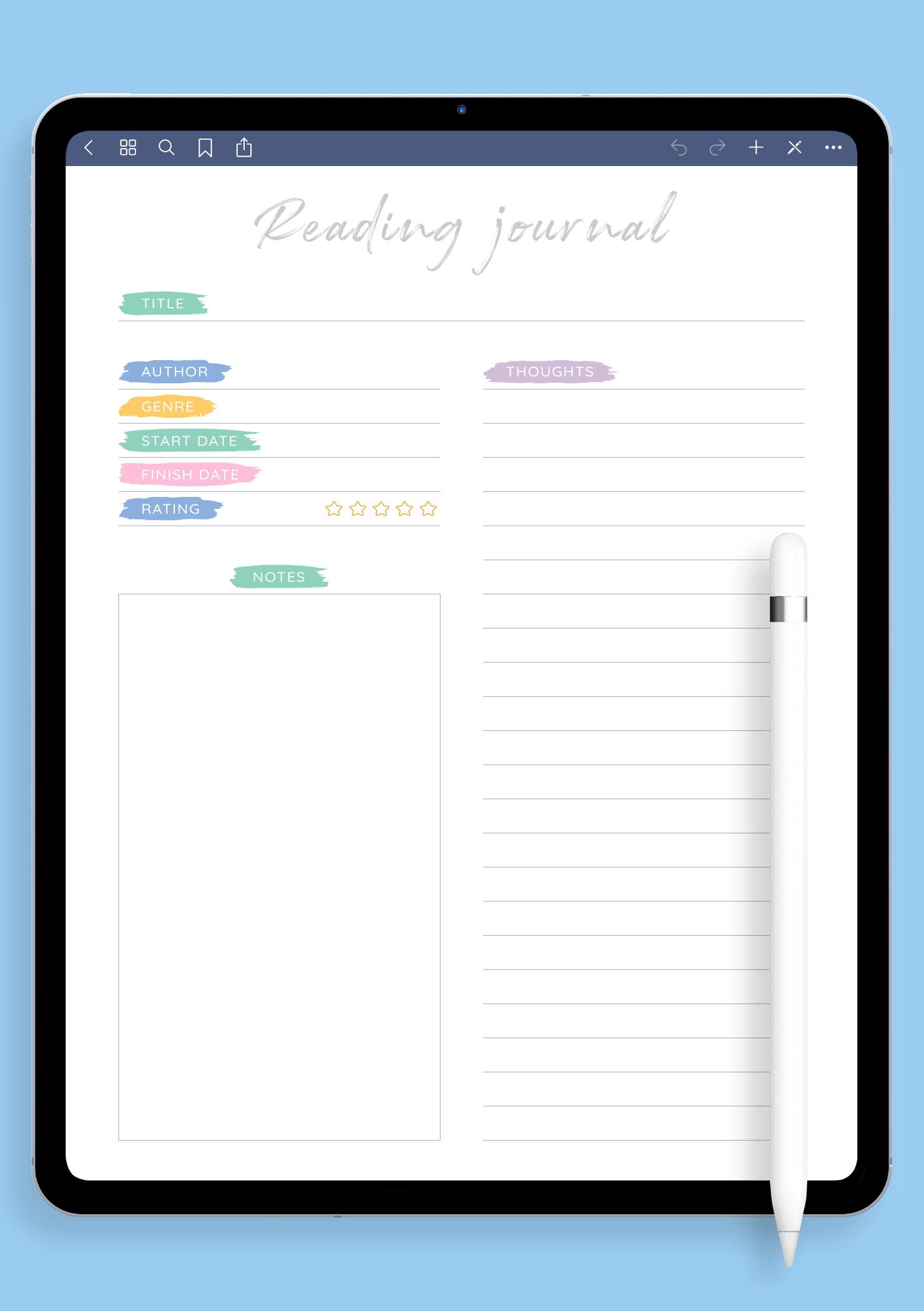 Read Journal Download Printable Colored Reading Journal Template PDF