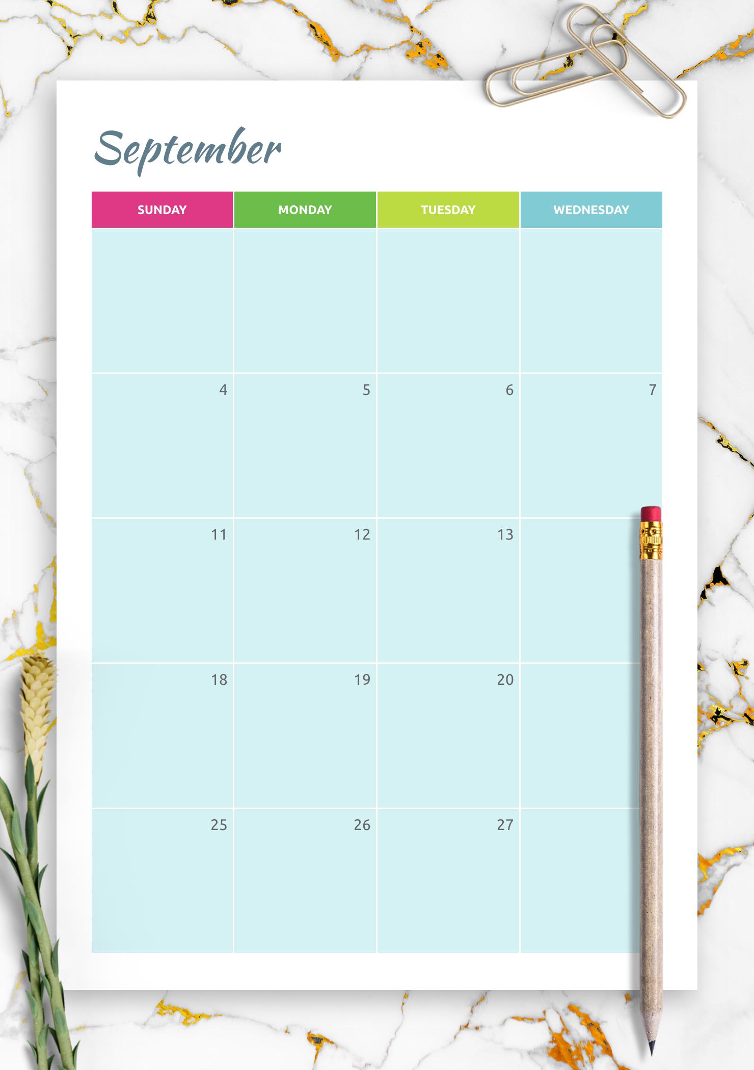 Download Printable Colorful monthly calendar PDF