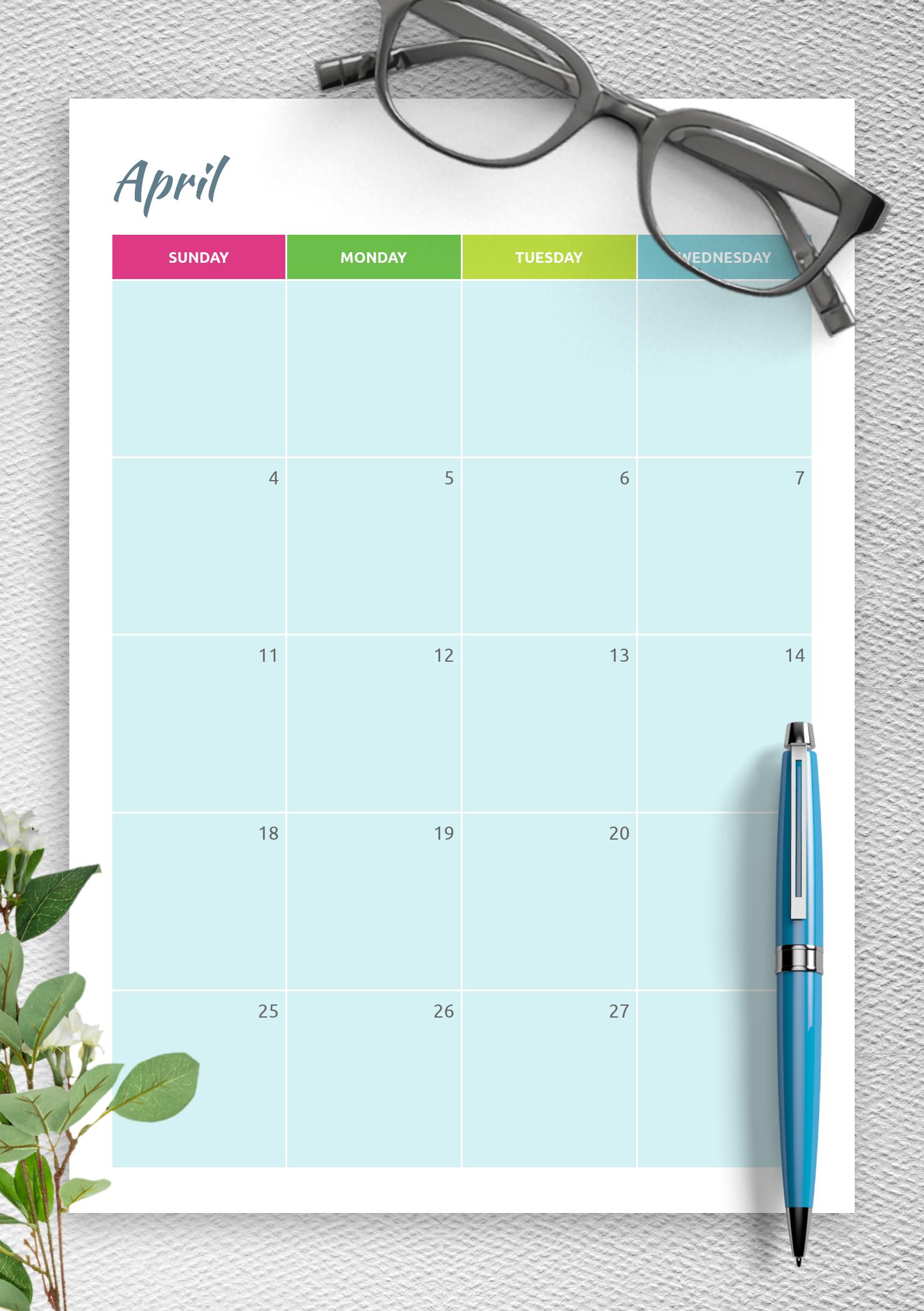 Download Printable Colorful monthly calendar PDF
