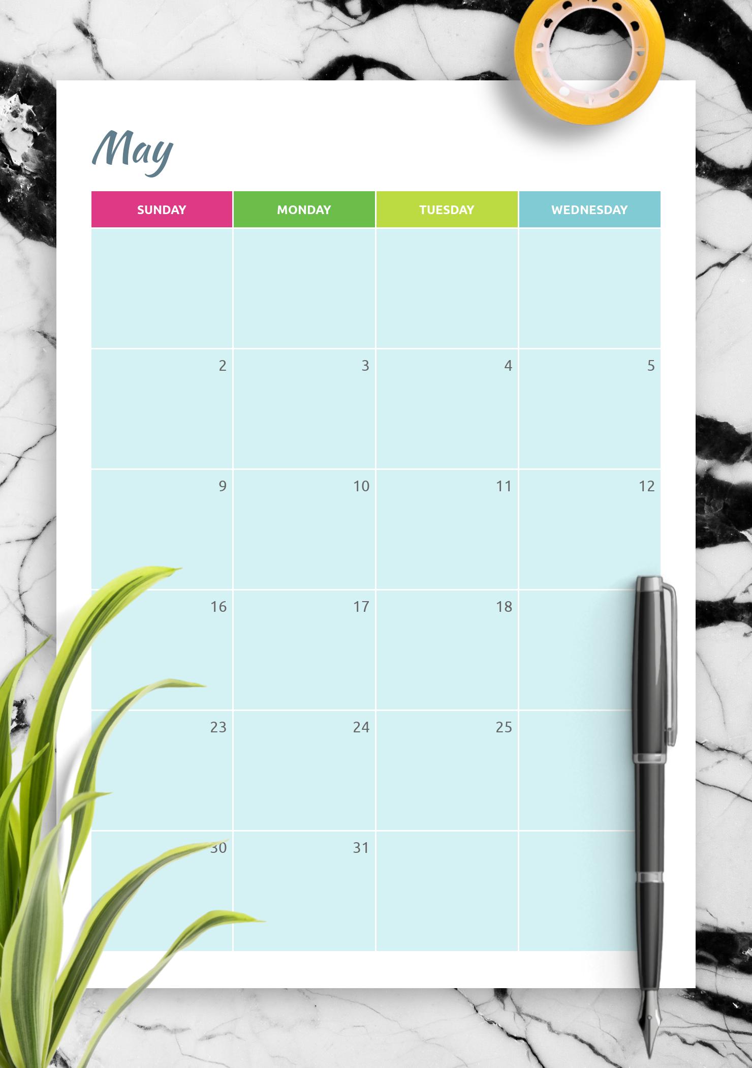Download Printable Colorful monthly calendar PDF