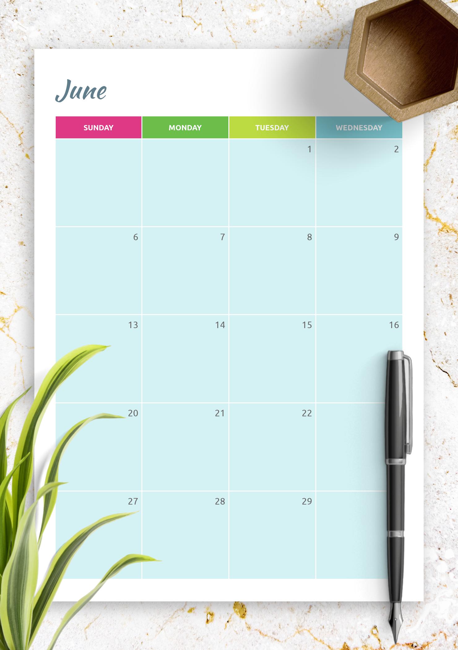 Download Printable Colorful monthly calendar PDF