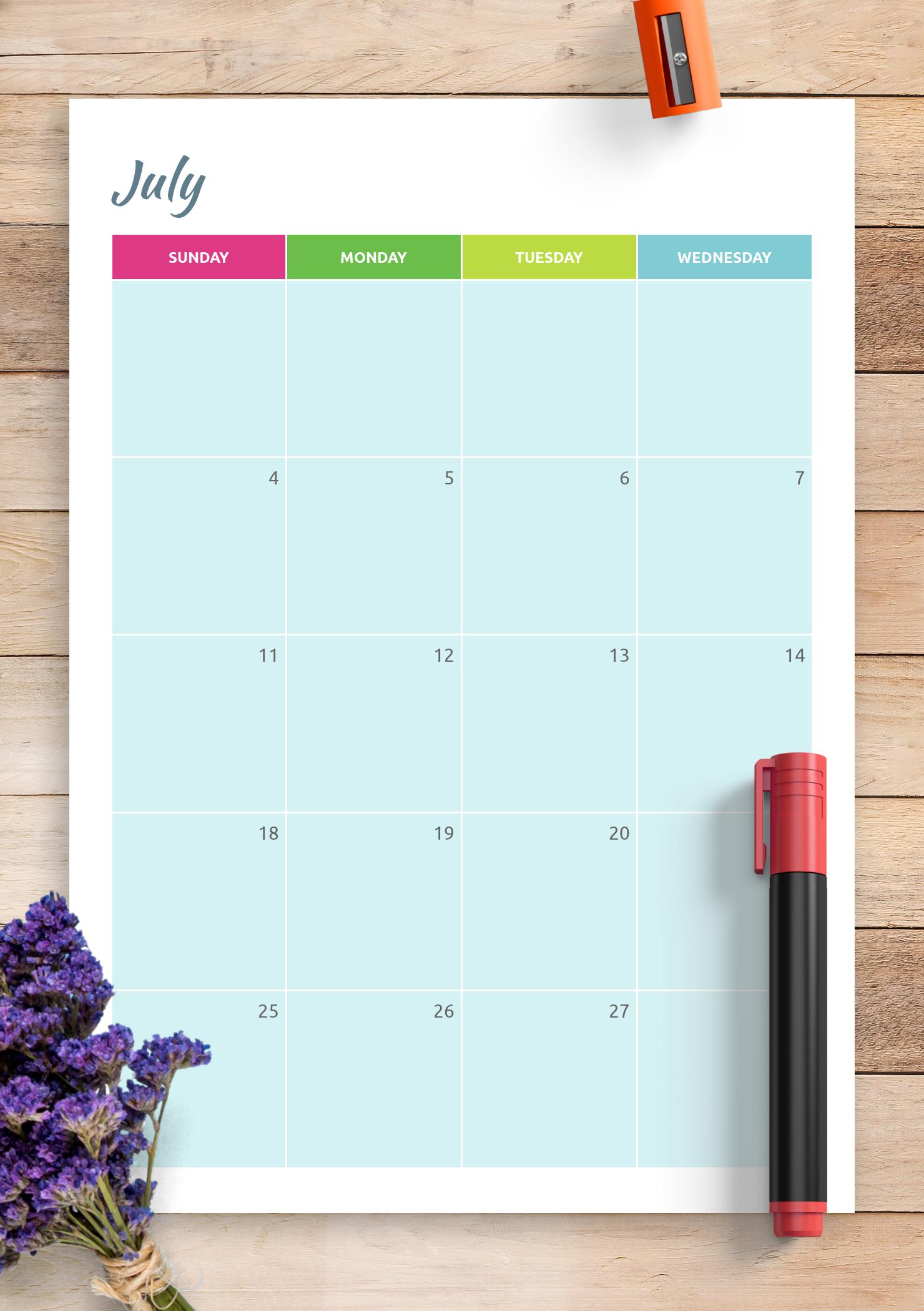 Download Printable Colorful monthly calendar PDF