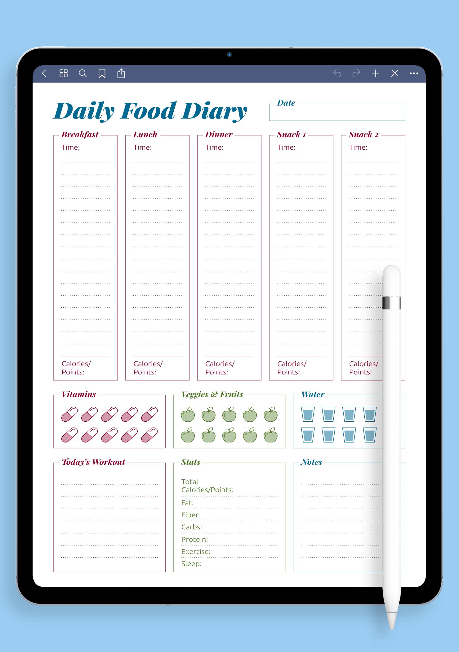 Download Printable Complex daily food diary PDF