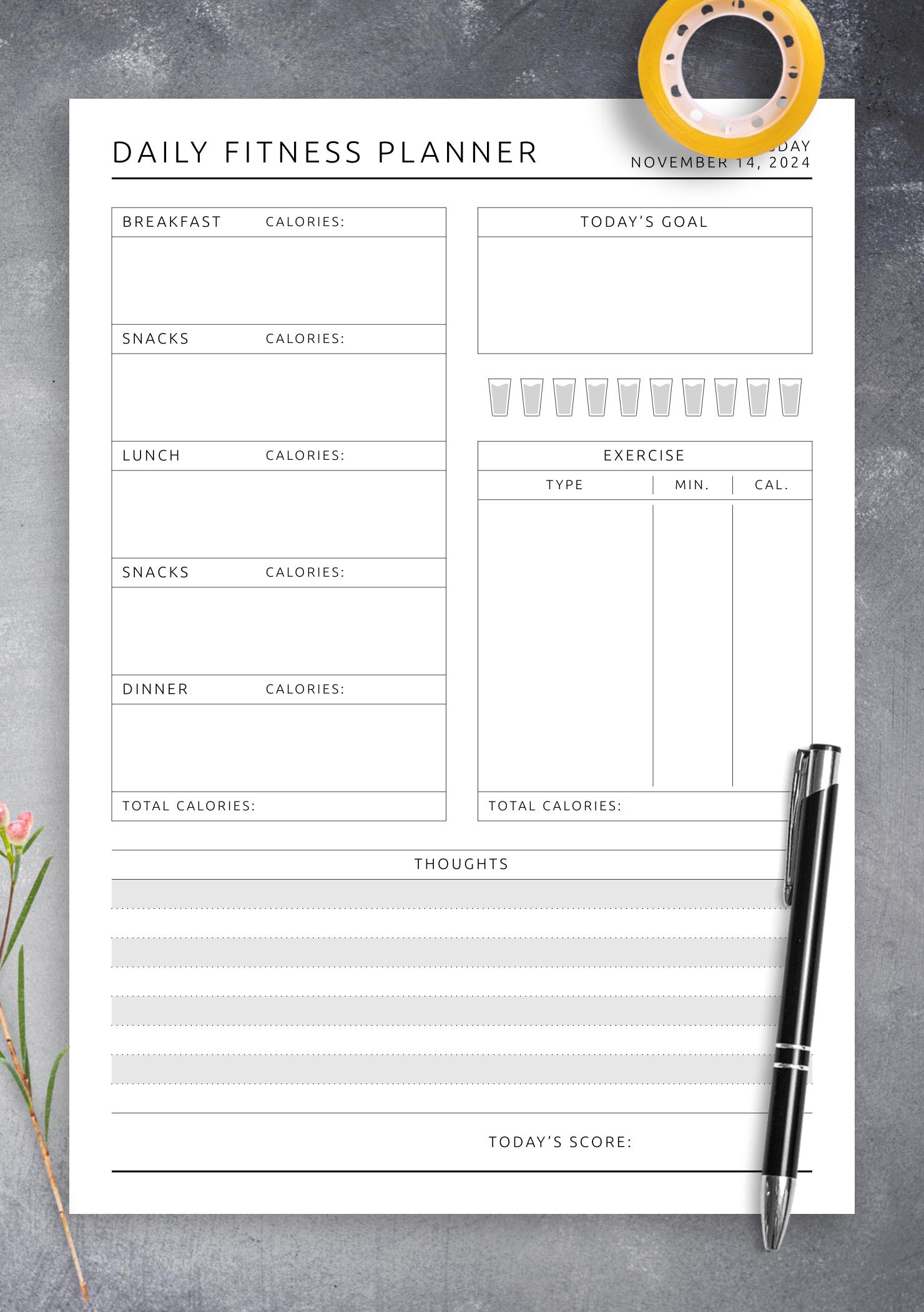 Download Printable Daily Fitness Planner Template PDF