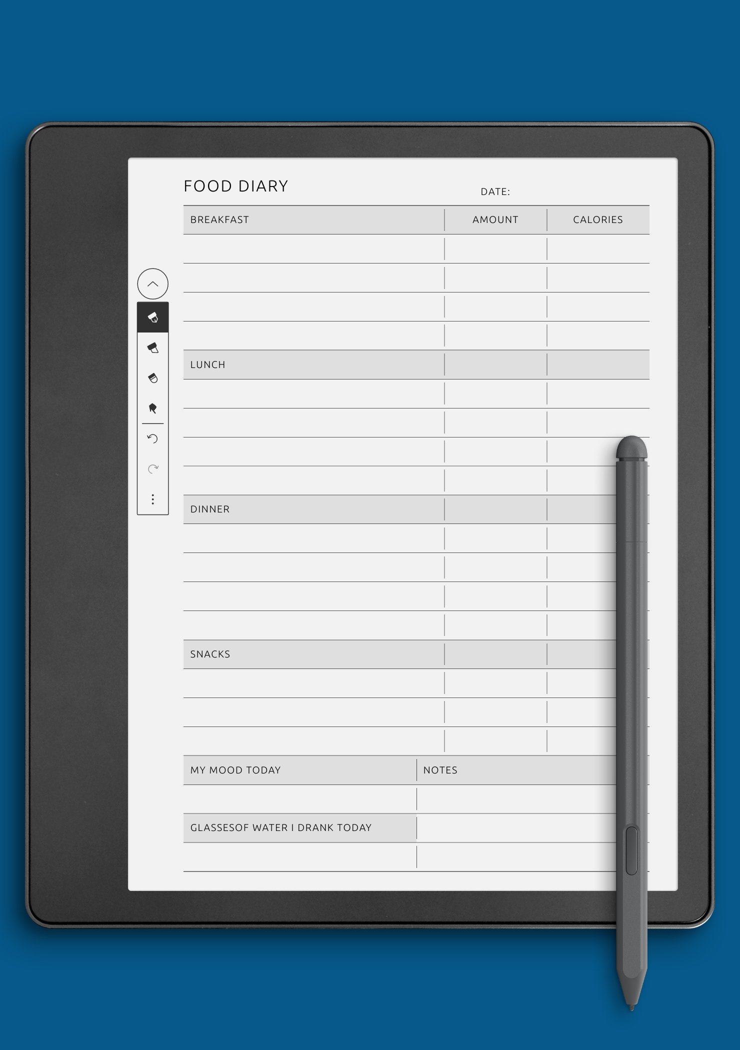 Download Printable Daily Food Diary Template PDF