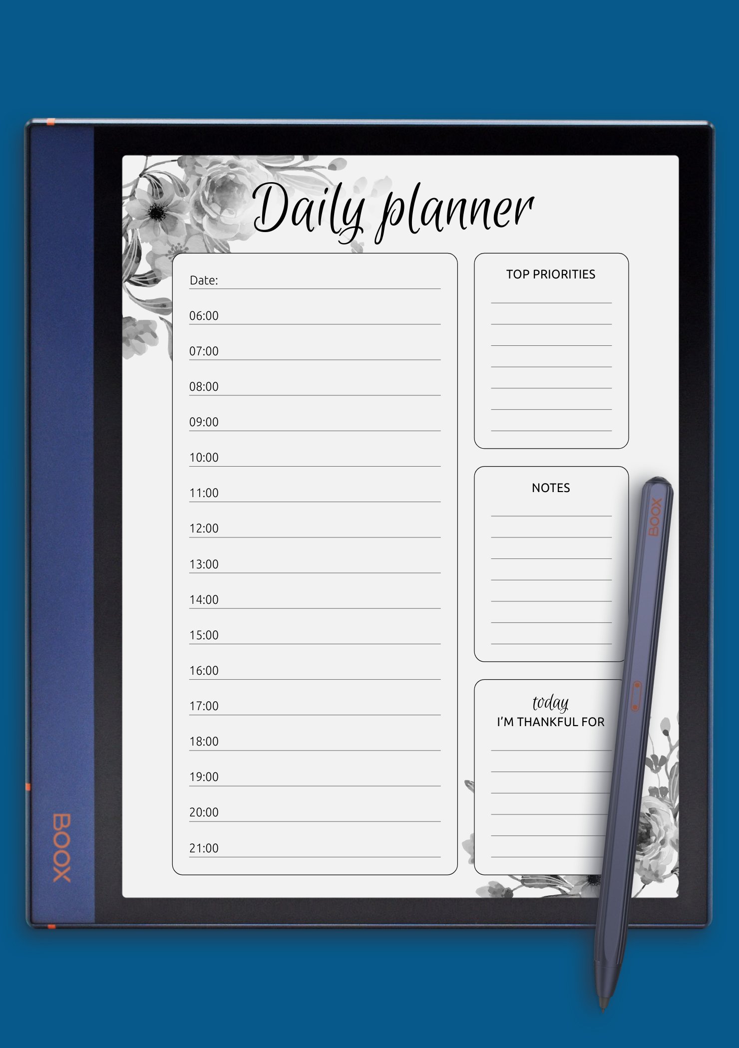 Download Printable Daily hourly planner with flowers PDF