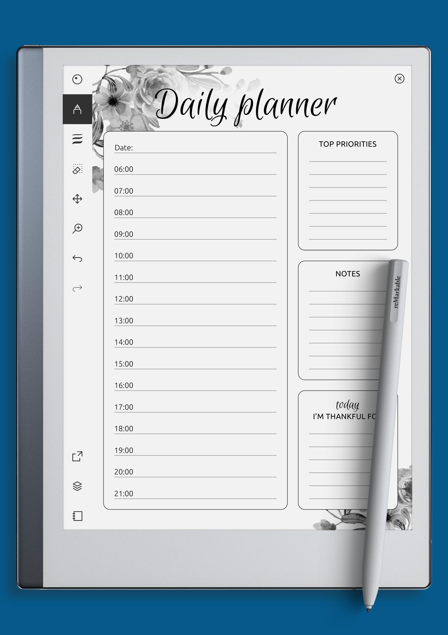 Download Printable Daily hourly planner with flowers PDF