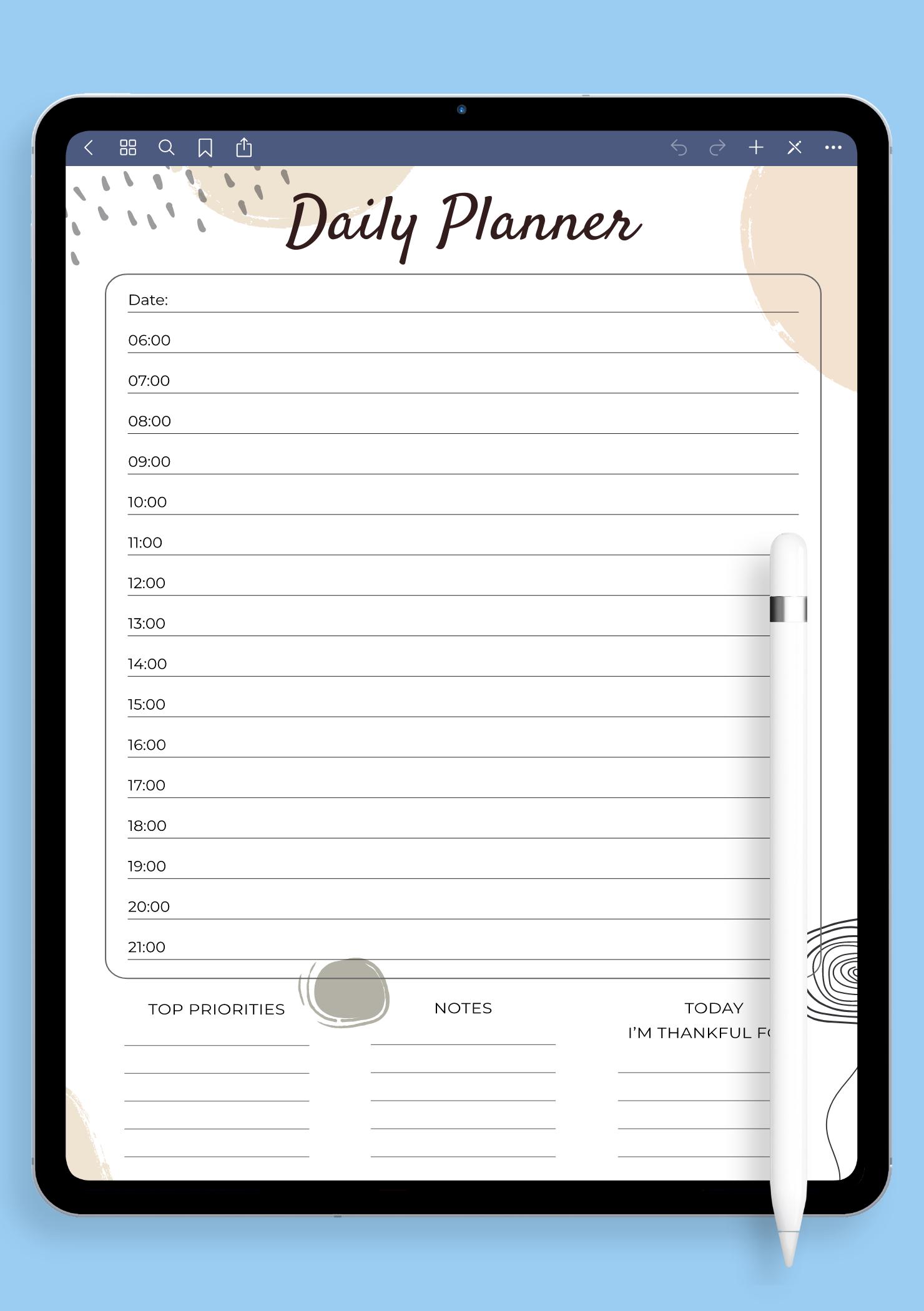 Download Printable Daily Planner with Time Slots Template PDF