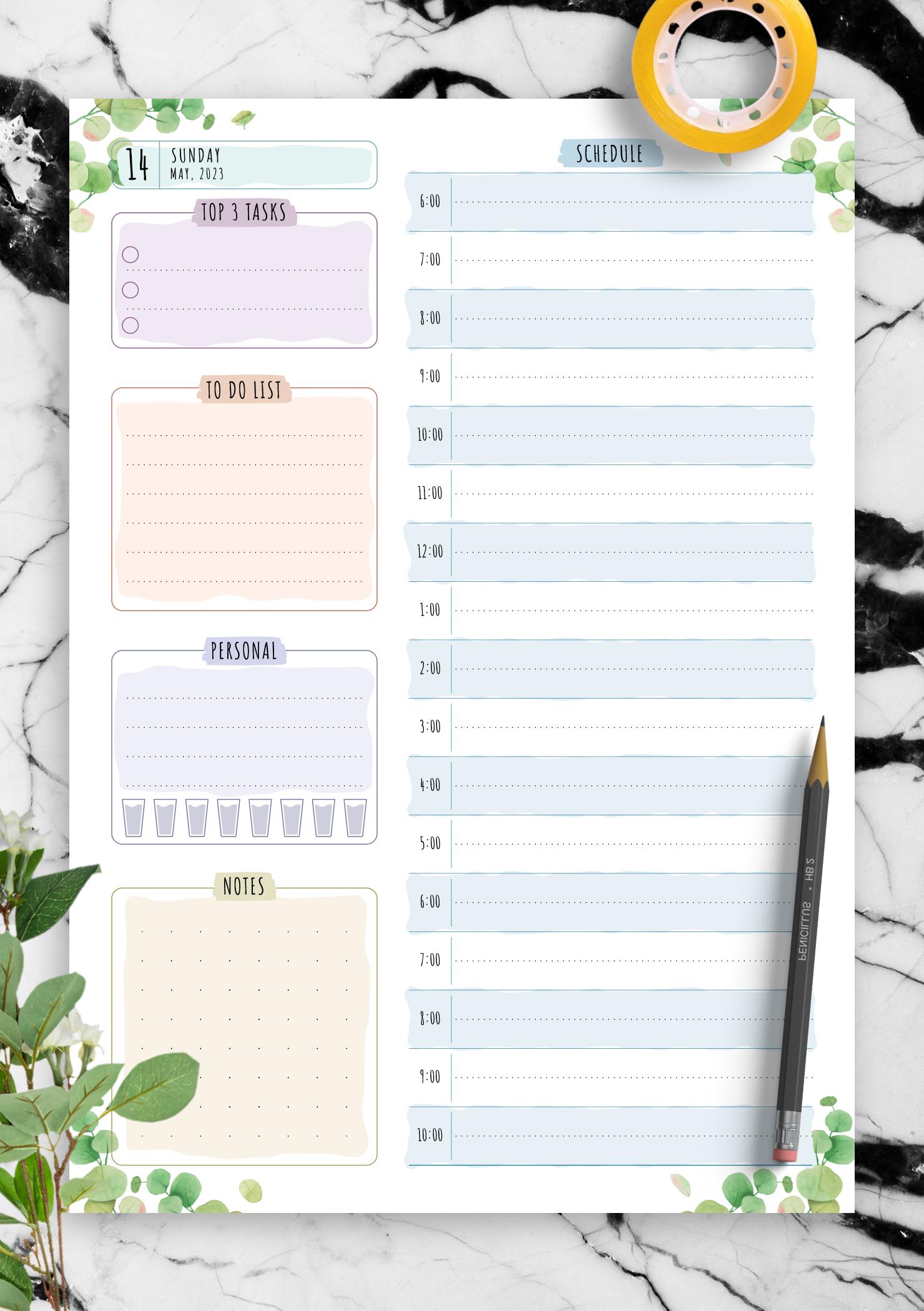 Download Printable Dated Daily Planner - Floral Style PDF