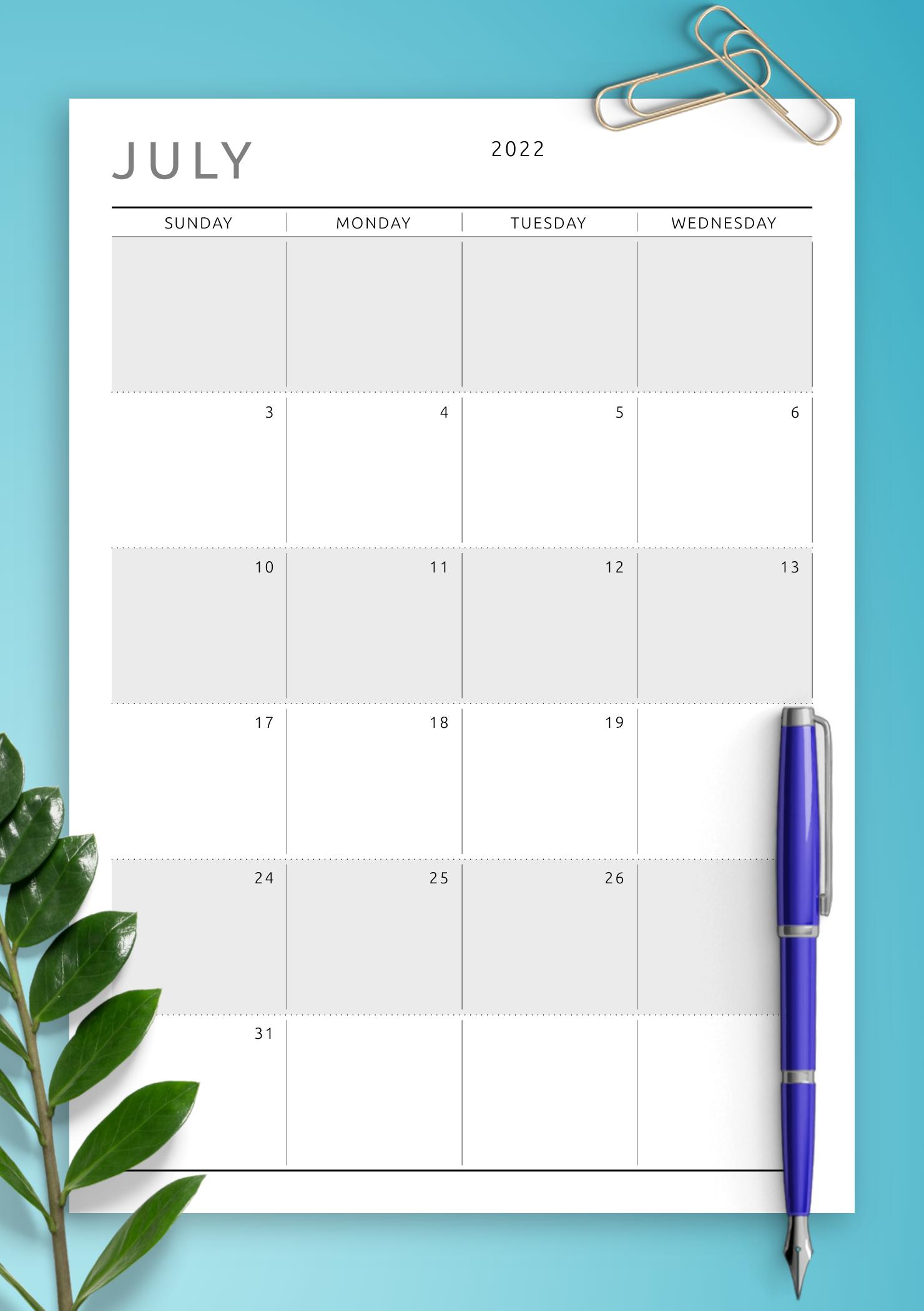 Download Printable Dated Monthly Calendar - Original Style PDF