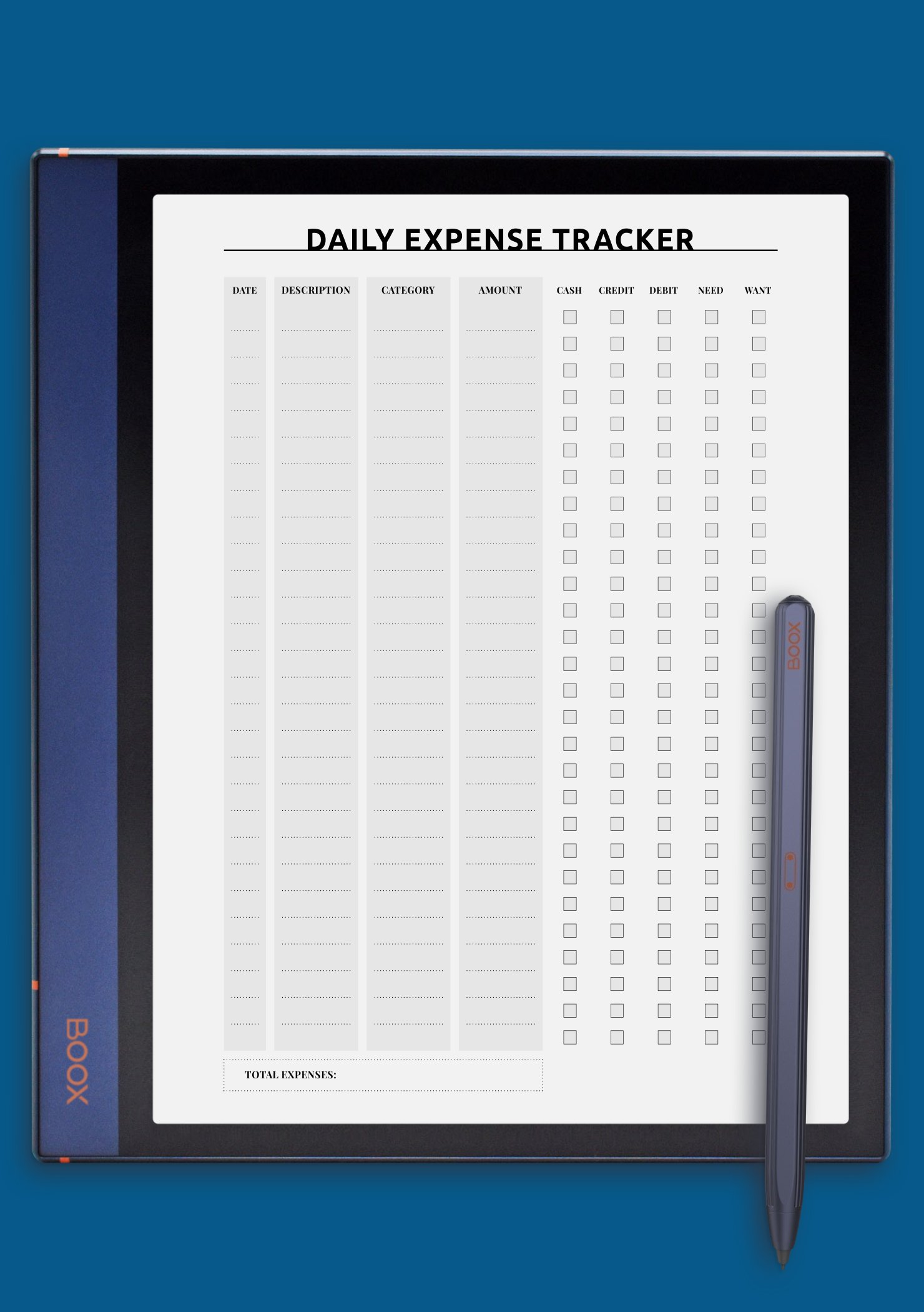 Download Printable Everyday expense tracker PDF