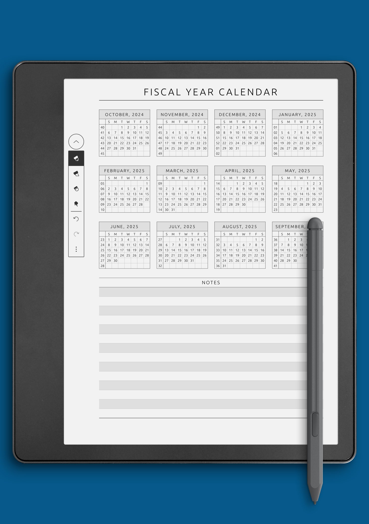 Download Printable Fiscal Year Calendar Template PDF