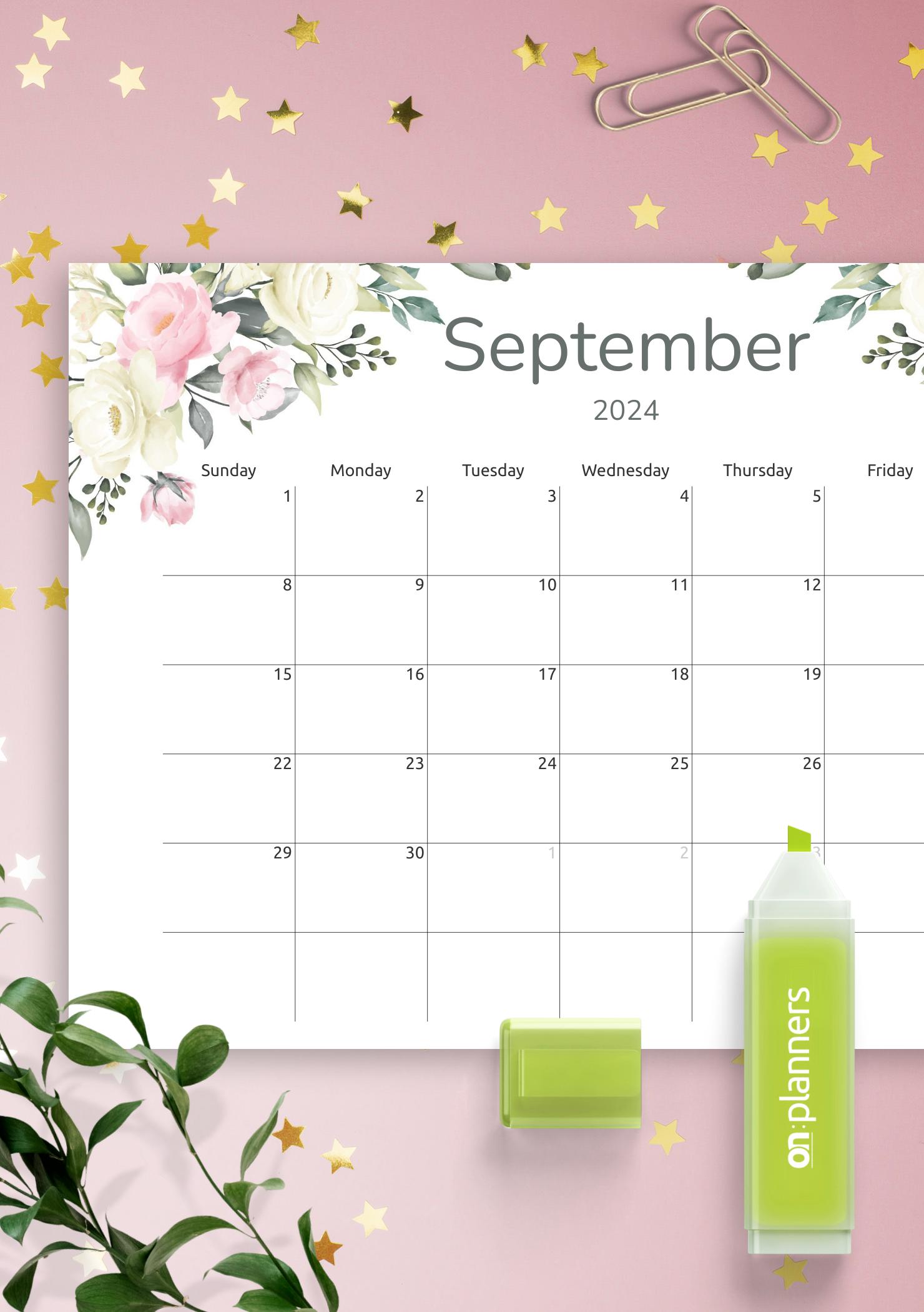 Download Printable Floral Monthly Calendar PDF