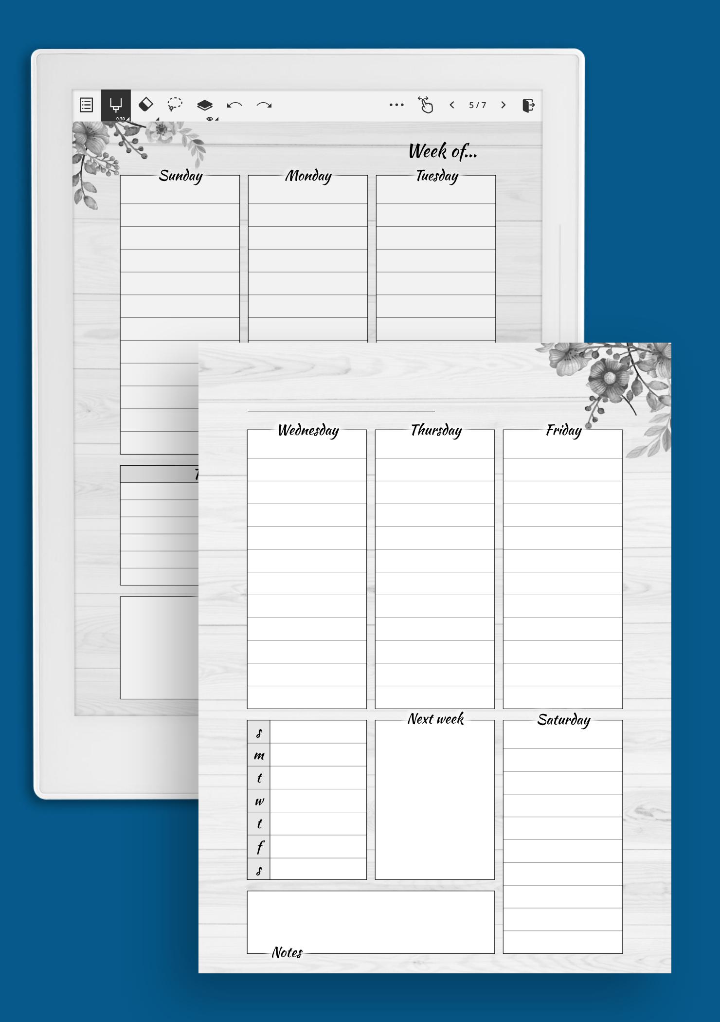 Download Printable Floral weekly planner PDF