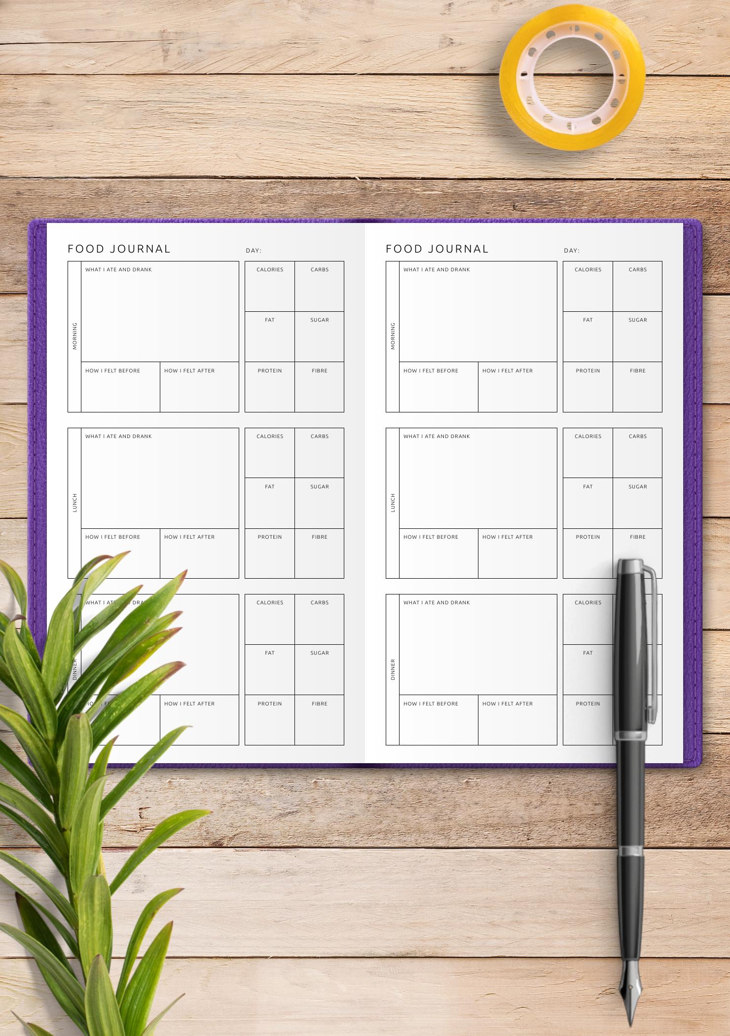 Download Printable Food Journal Template PDF