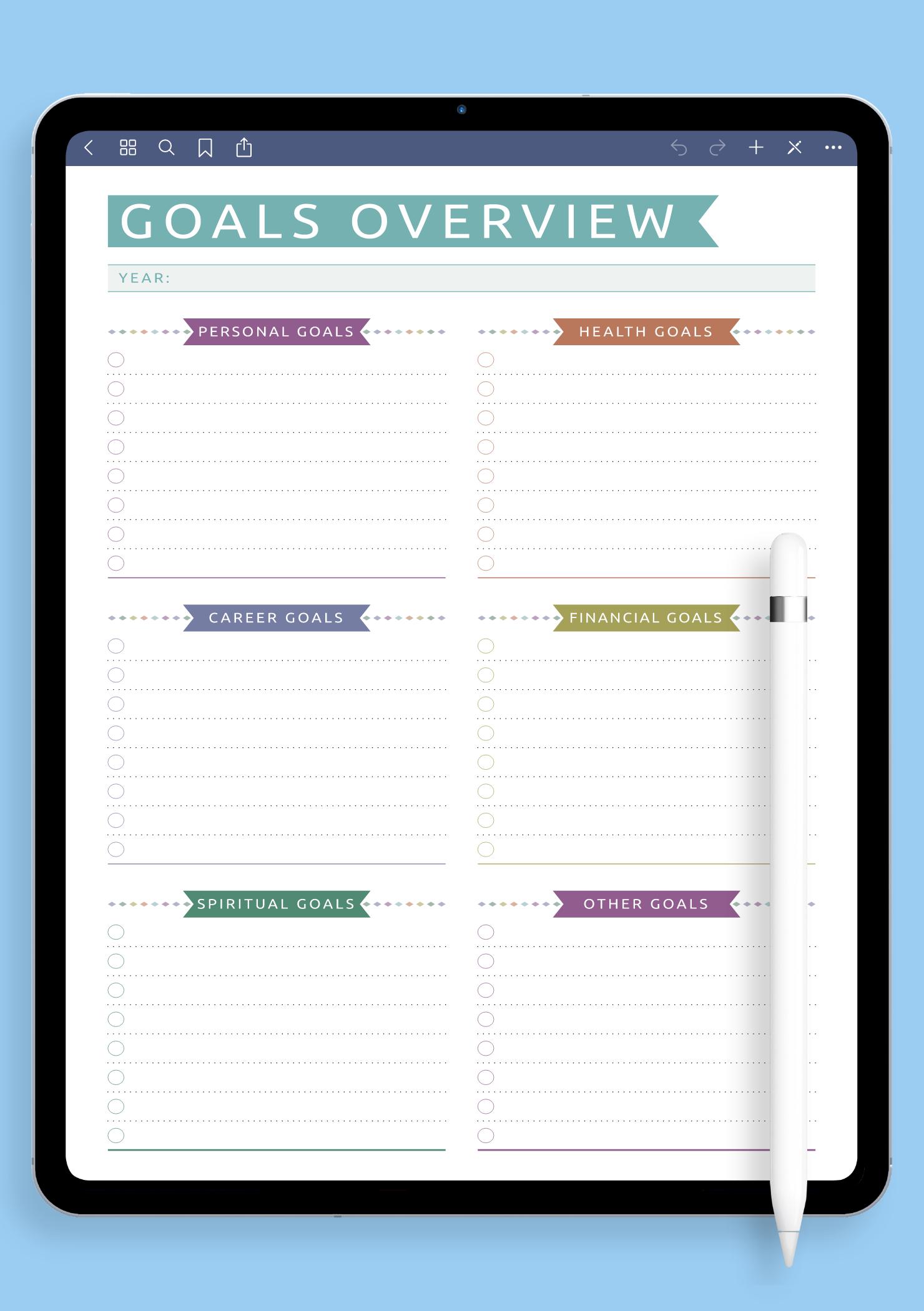 Download Printable Goals Overview - Casual Style PDF