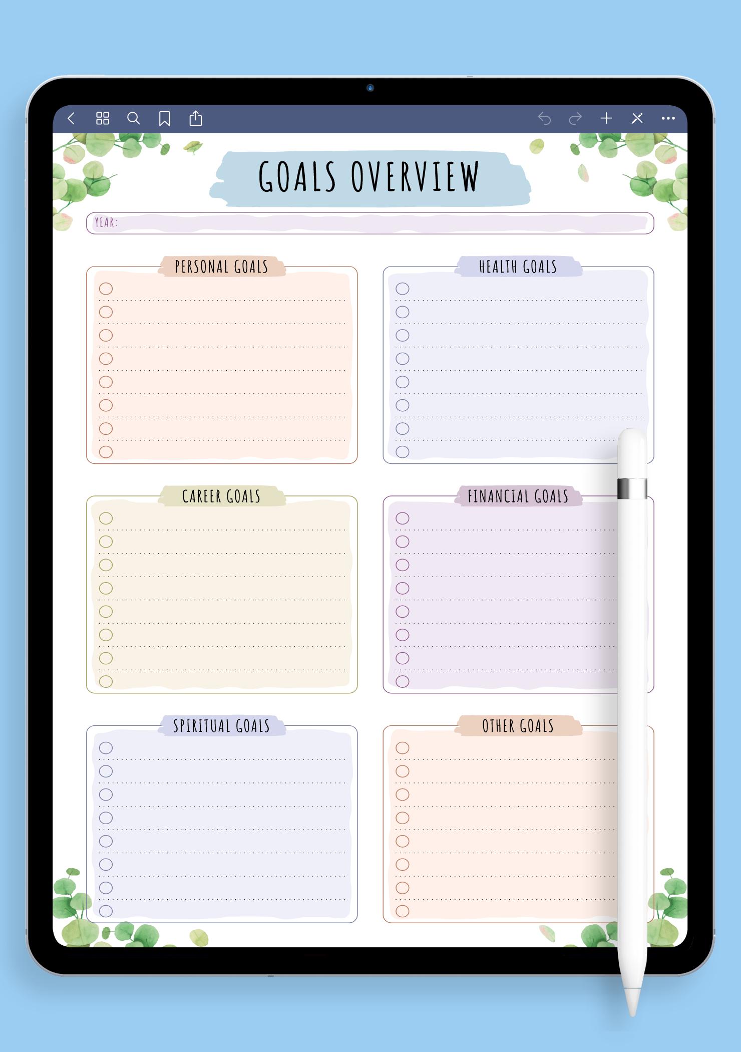 Download Printable Goals Overview - Floral Style PDF