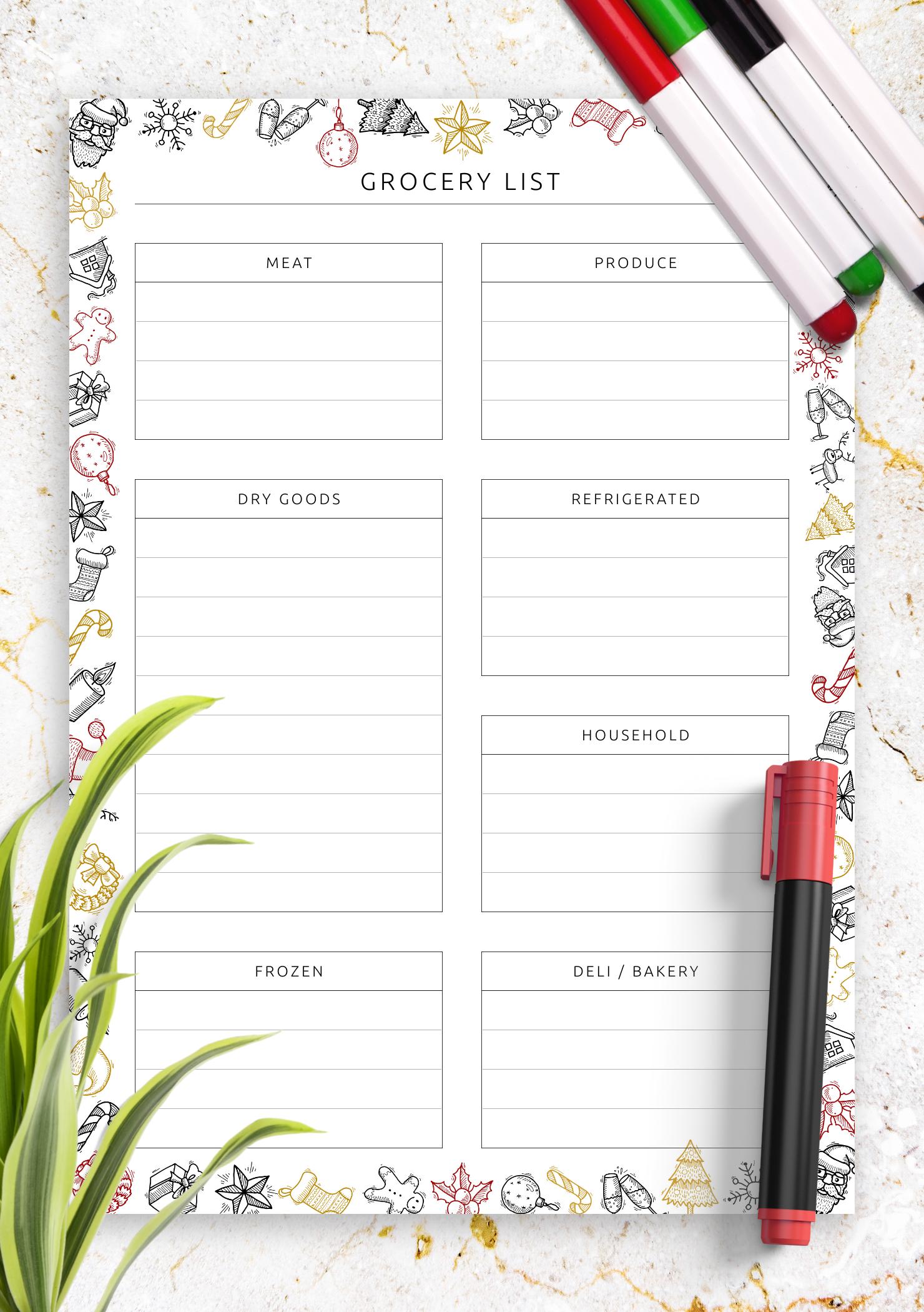 Download Printable Grocery List Template - Original Style PDF