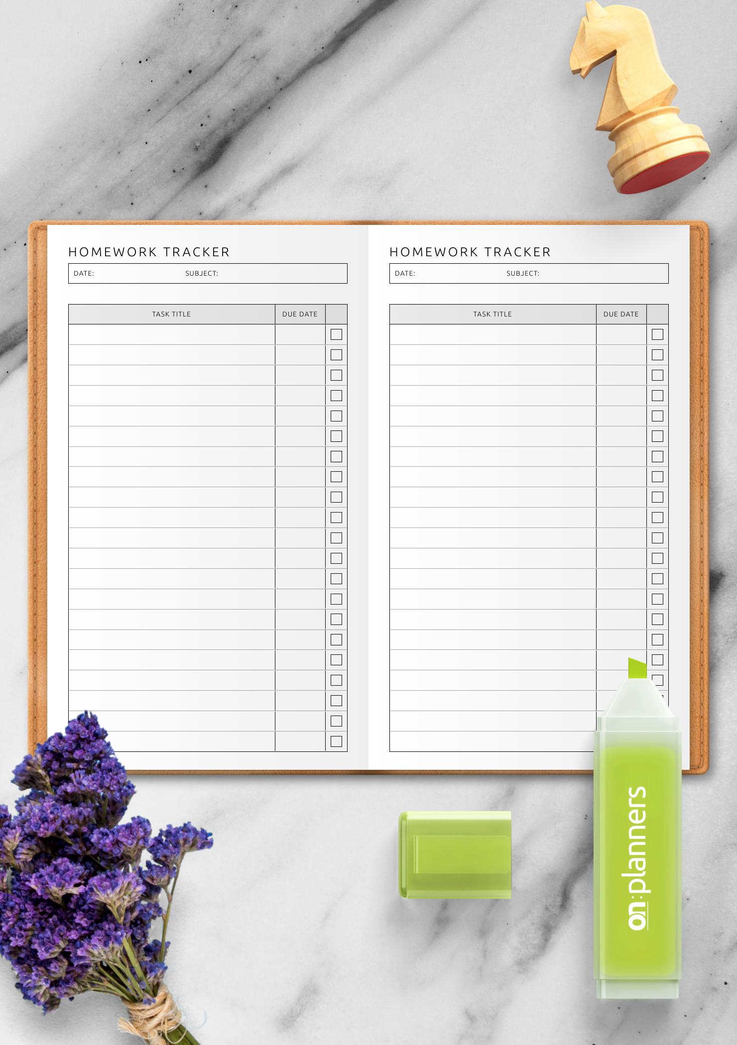 Download Printable Homework Tracker With Checklist Template PDF