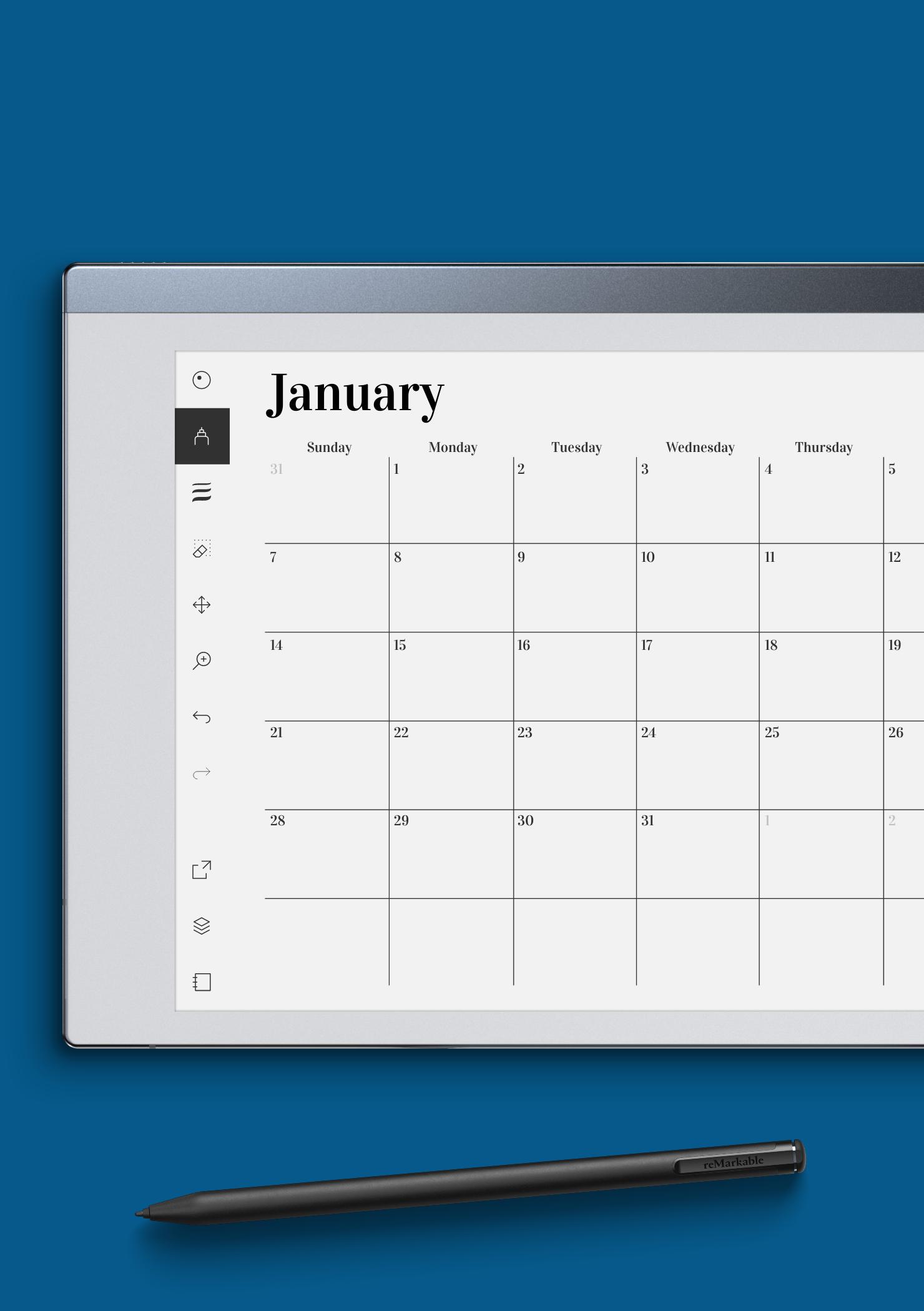 Download Printable Horizontal Monthly Calendar PDF