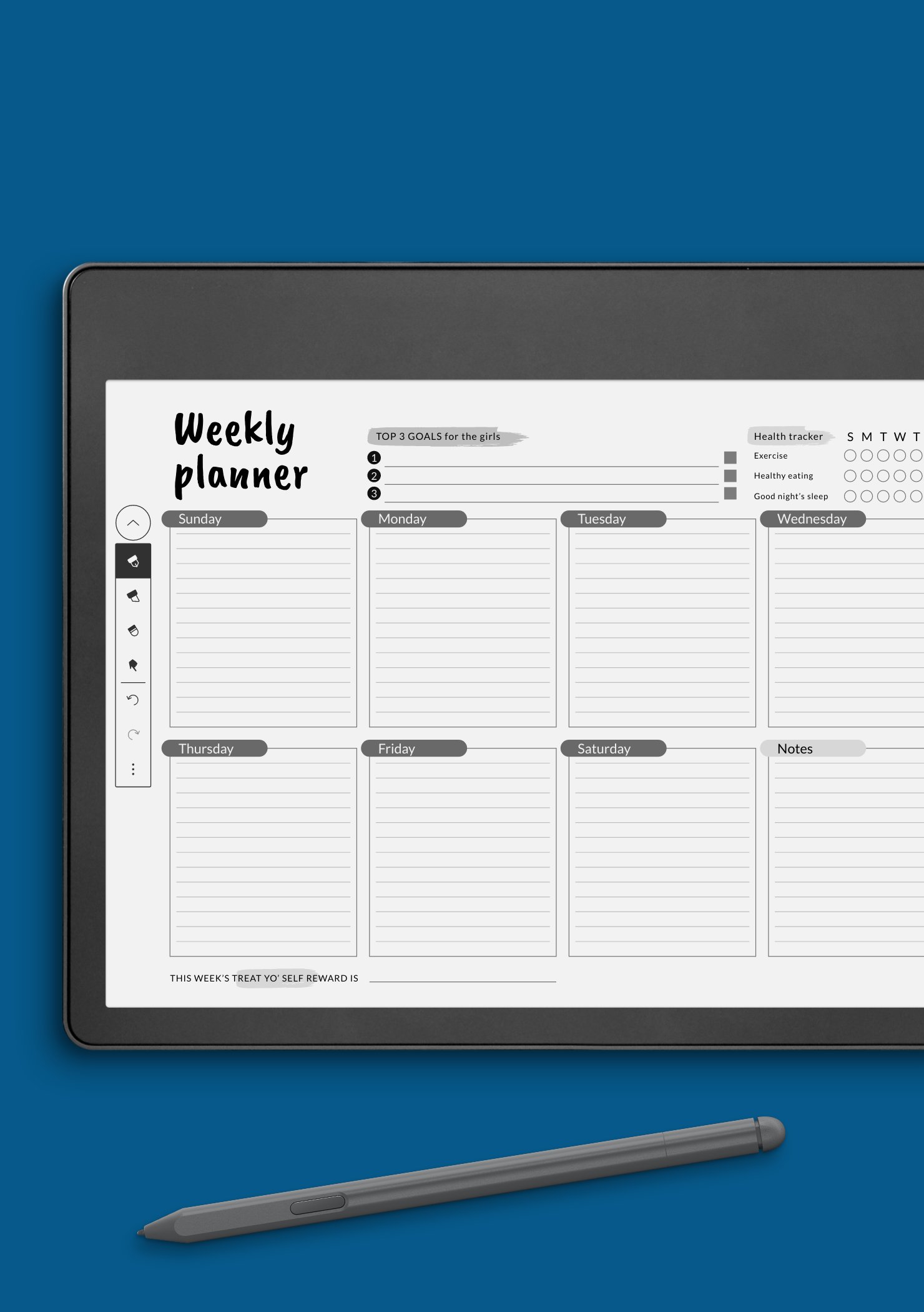 Download Printable Horizontal Weekly Time Planner Template PDF