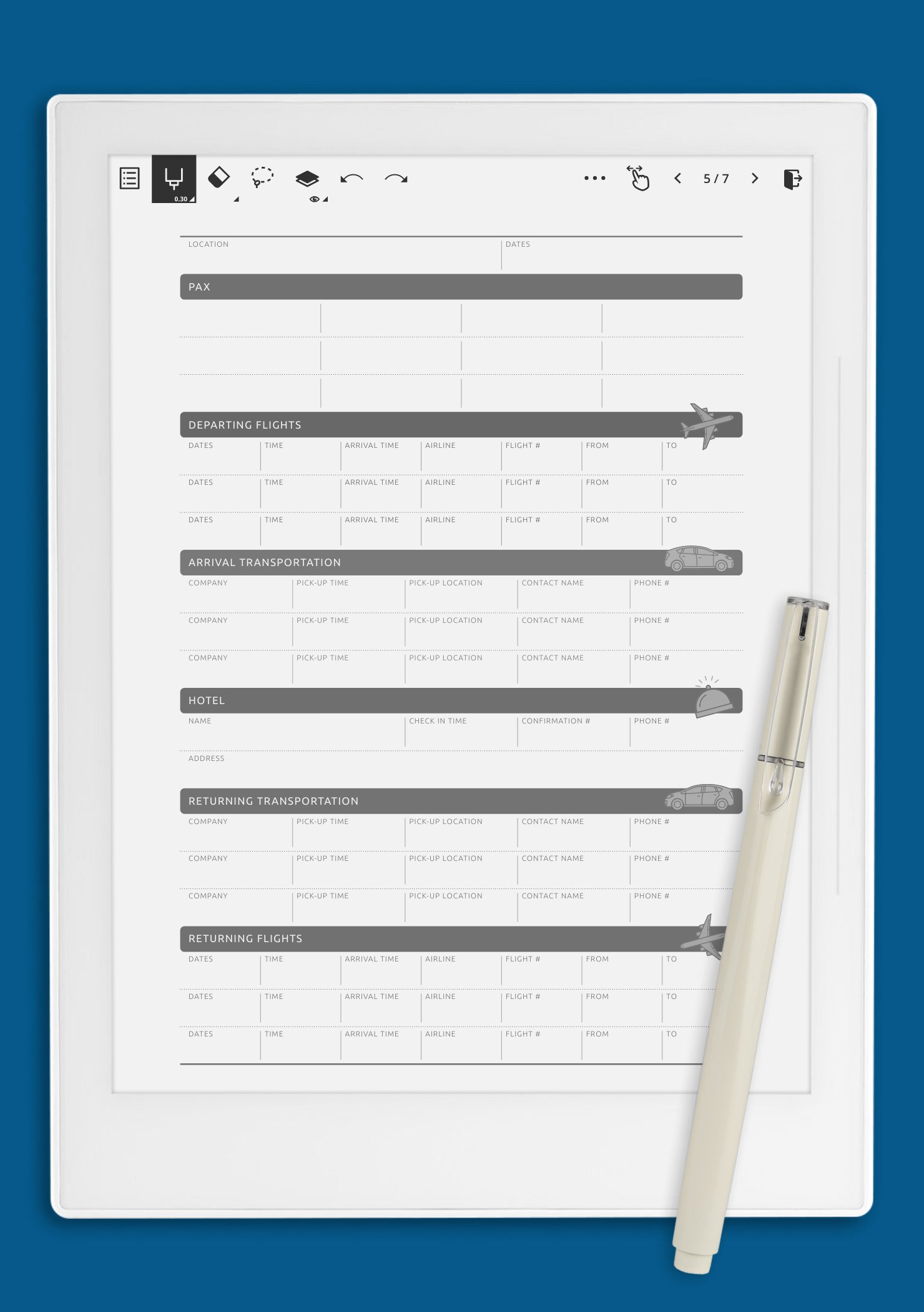 Download Printable Itinerary Editable Template PDF