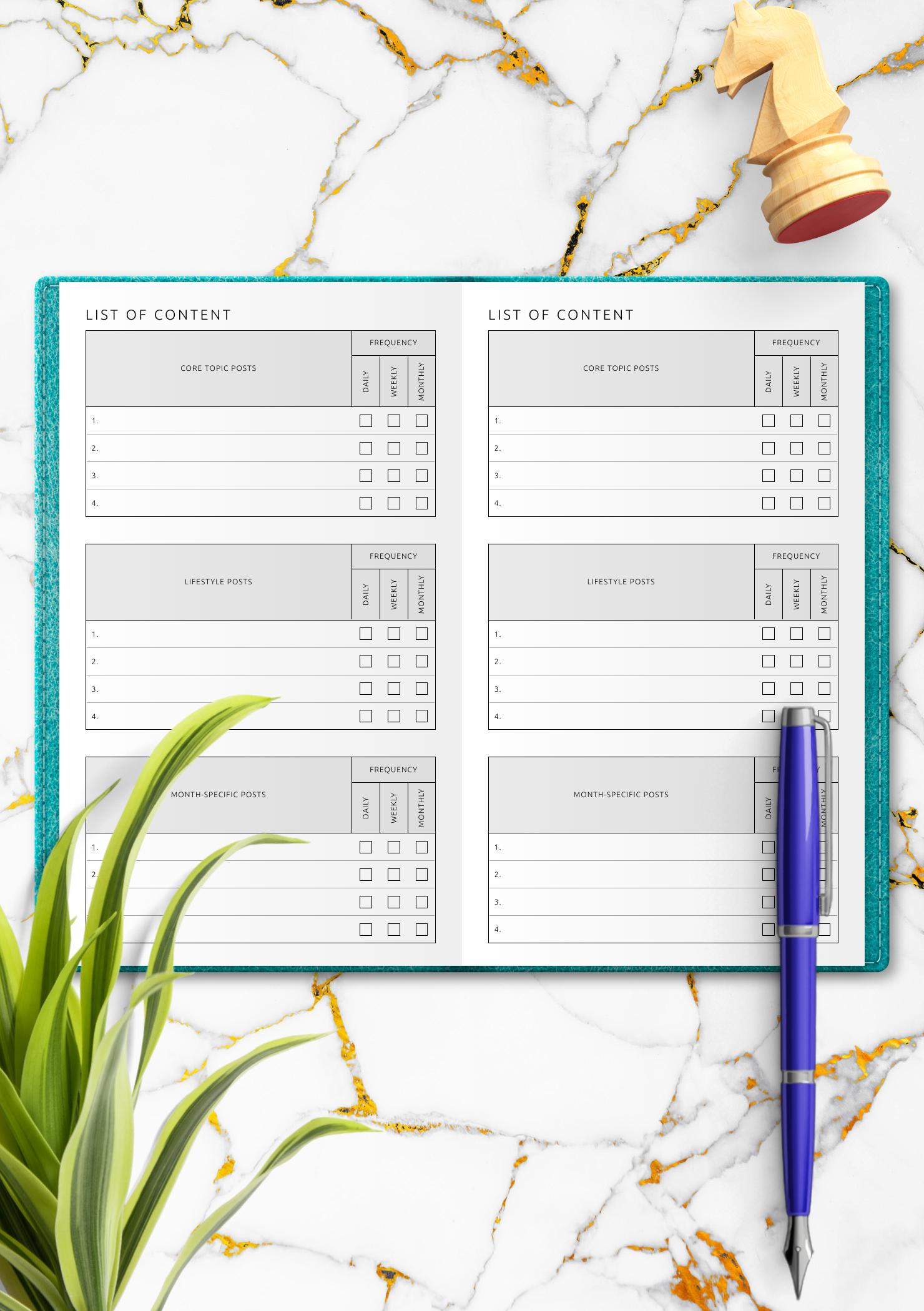 Download Printable List of Content Template PDF