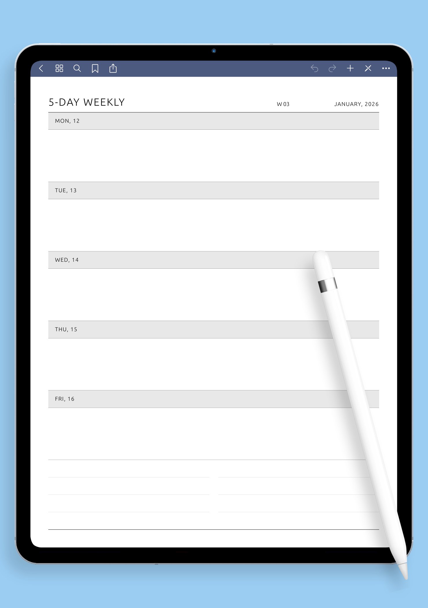 Download Printable Minimal 5-Day Weekly Layout PDF