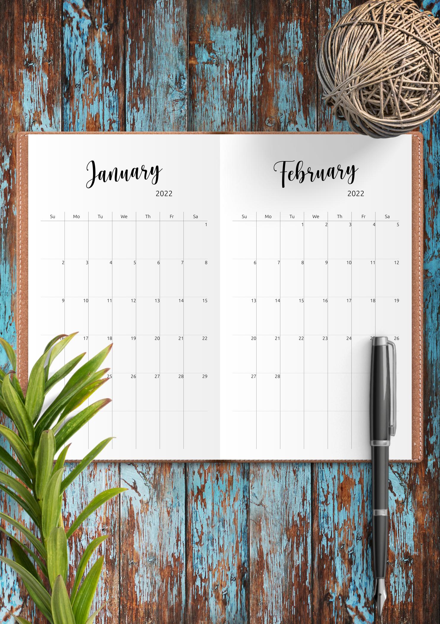 Download Printable Minimalist Monthly Calendar Template PDF