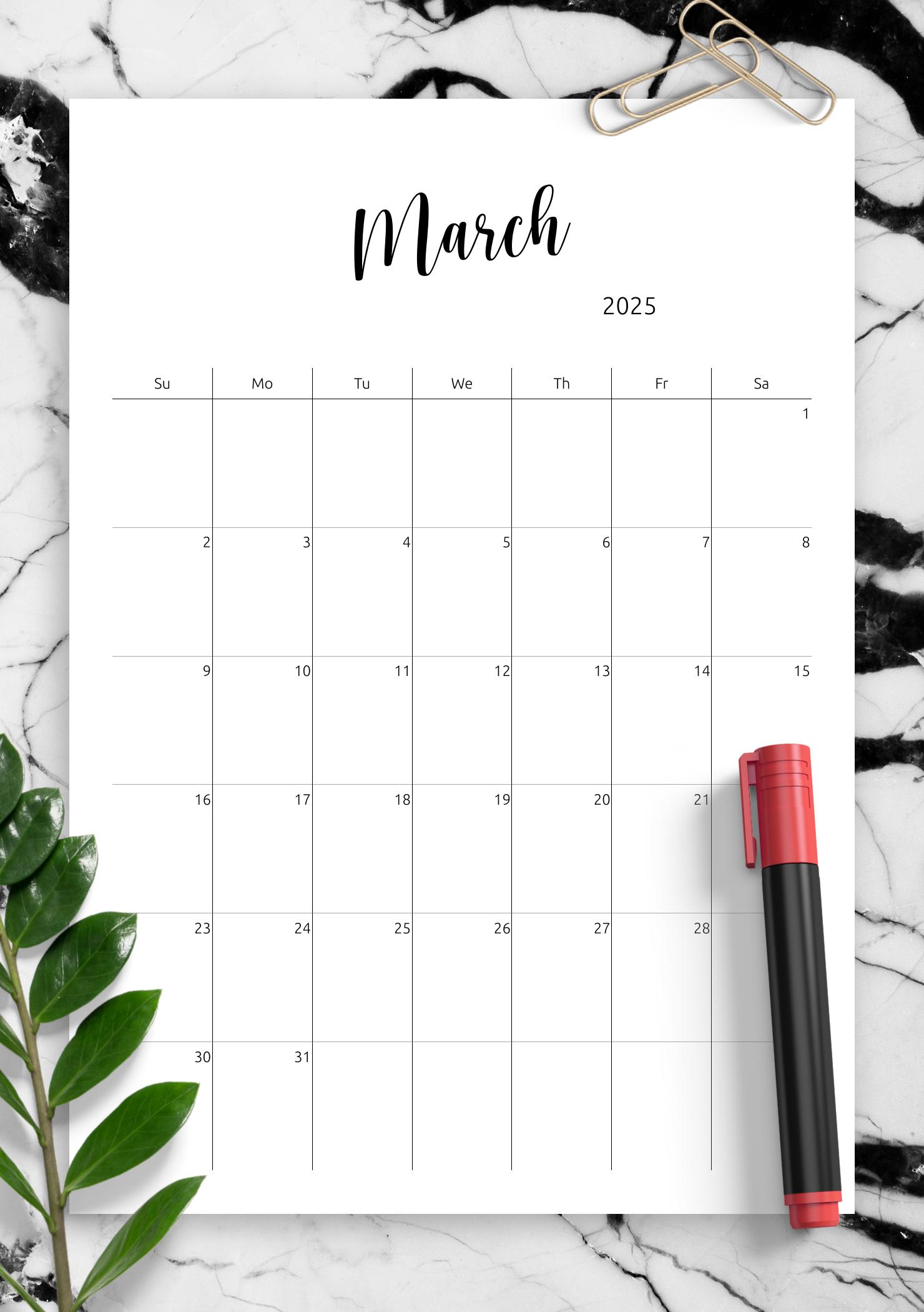 Download Printable Minimalist Monthly Calendar Template PDF