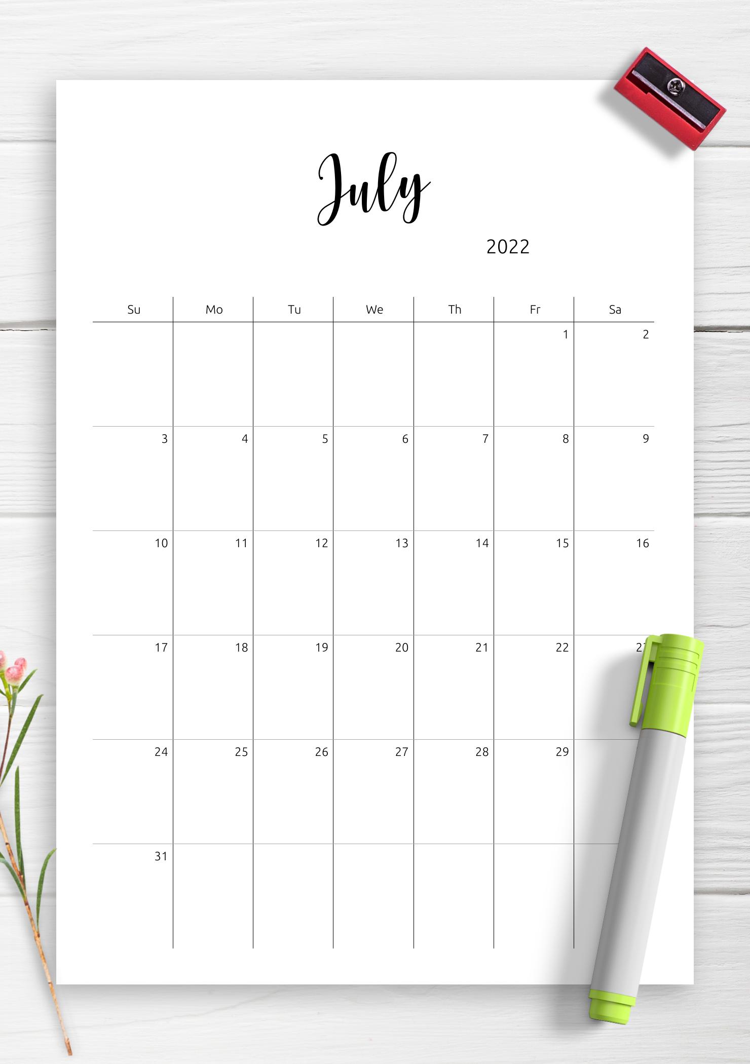 Download Printable Minimalist Monthly Calendar Template PDF