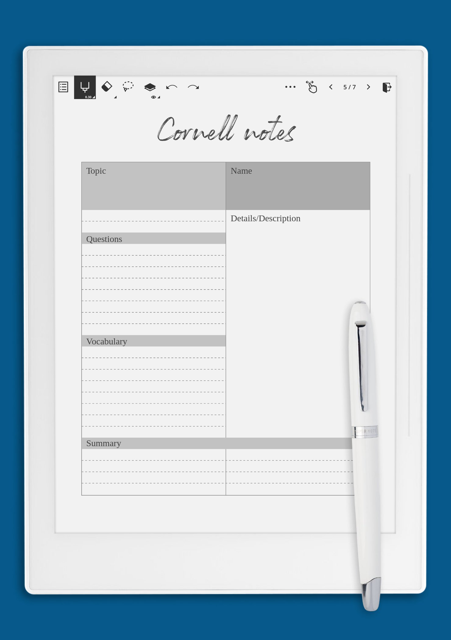 Download Printable Modern Cornell Notes Template PDF