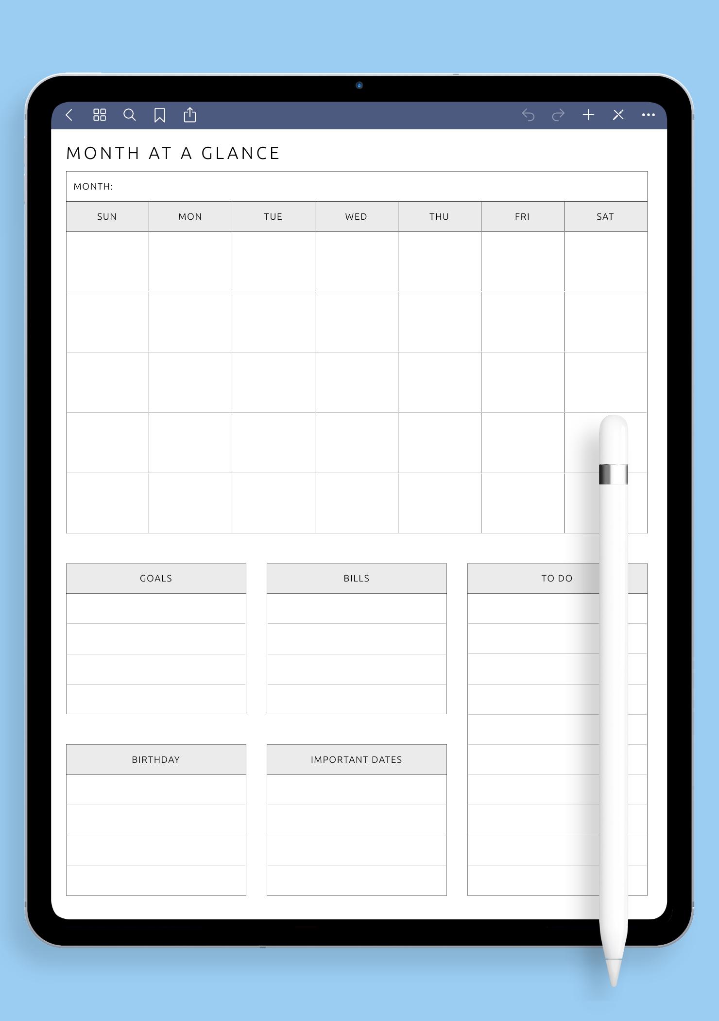 Download Printable Month at a Glance Template PDF