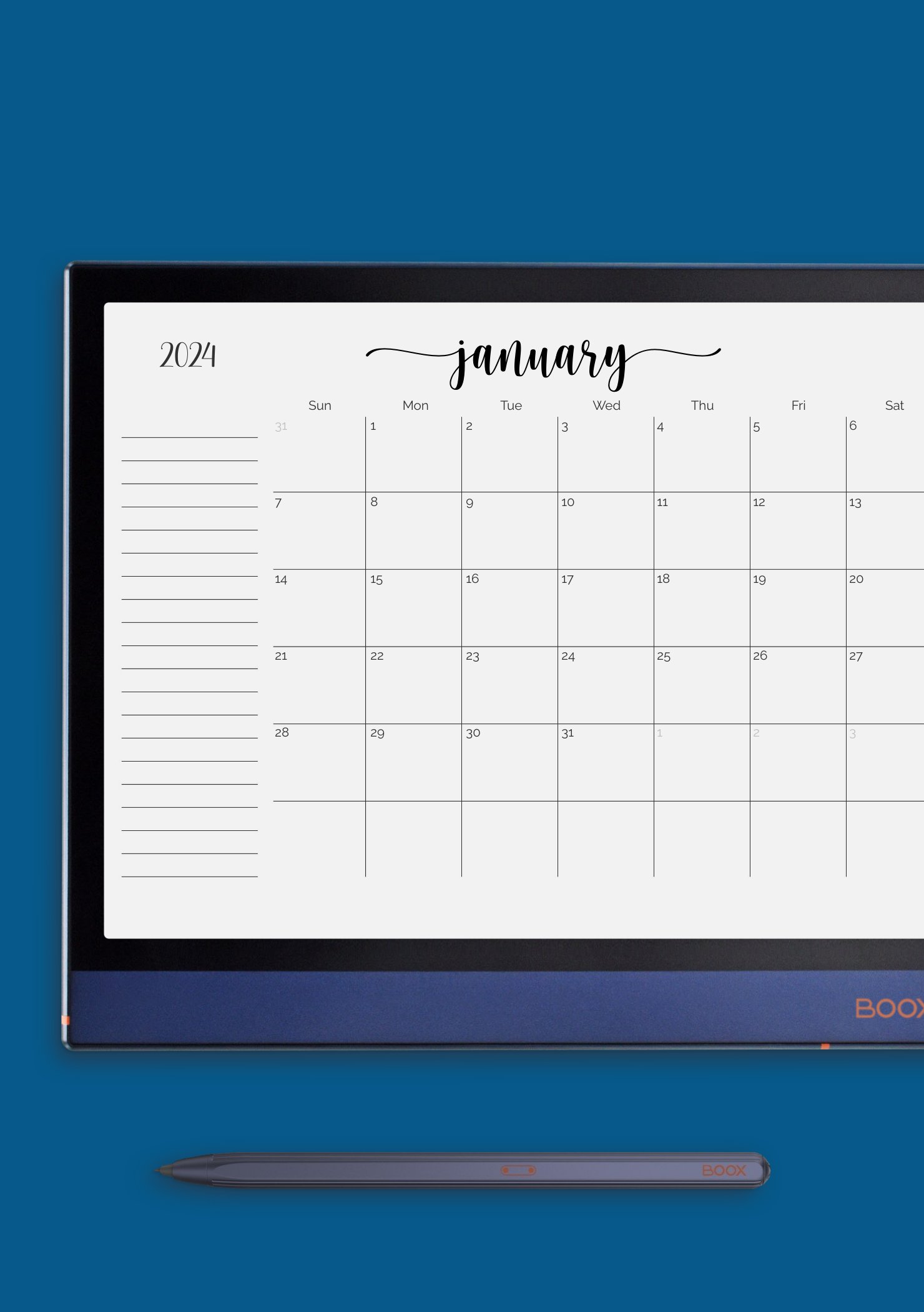 Download Printable Monthly Calendar with Notes Section PDF