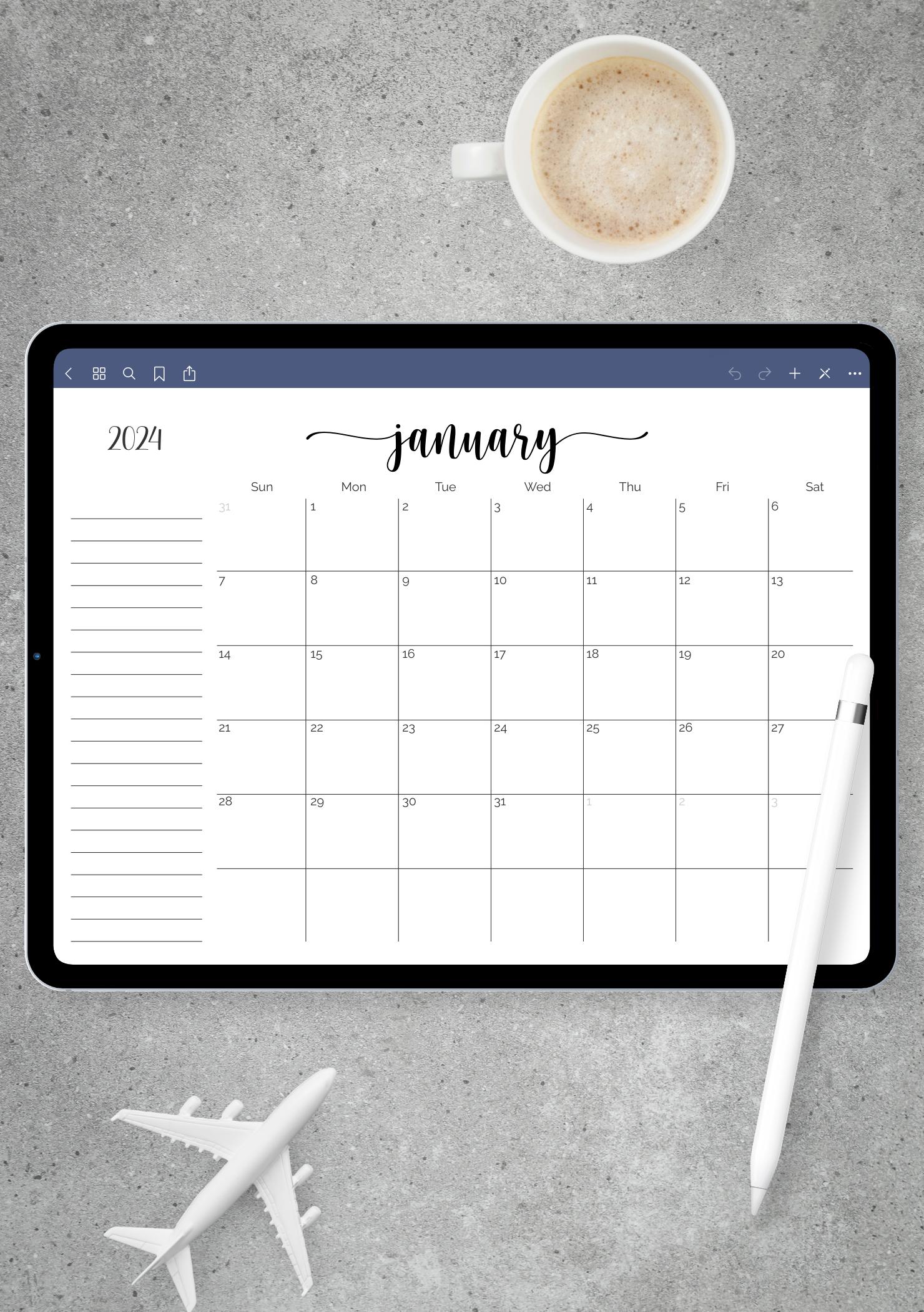 Download Printable Monthly Calendar with Notes Section PDF
