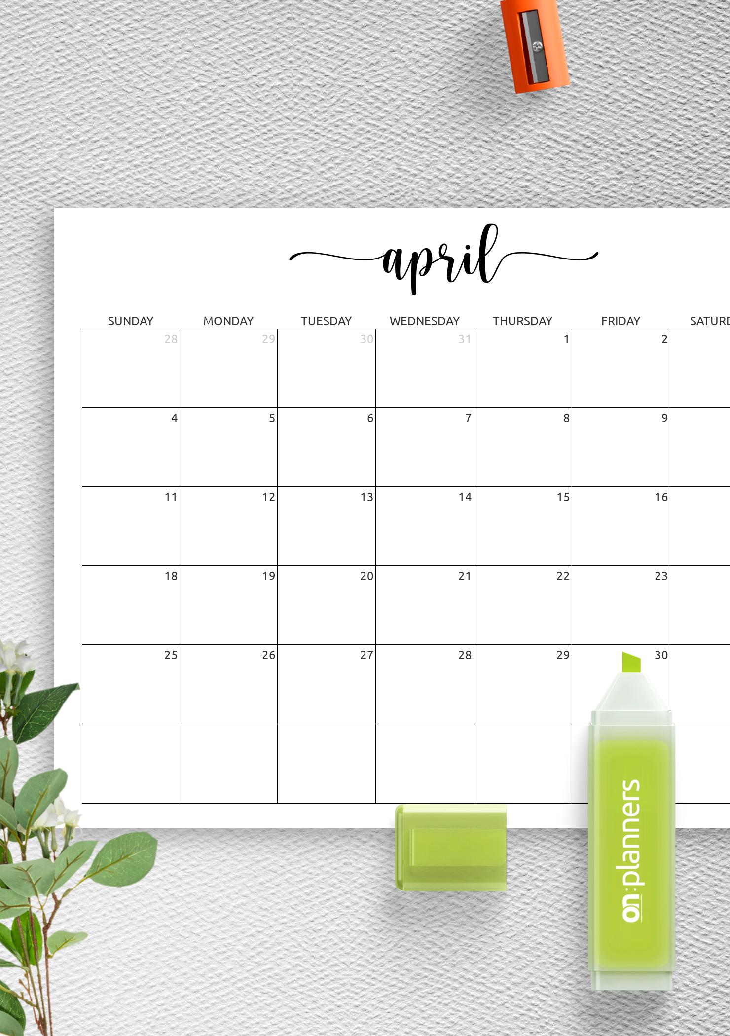 Download Printable Monthly Calendar with Notes PDF