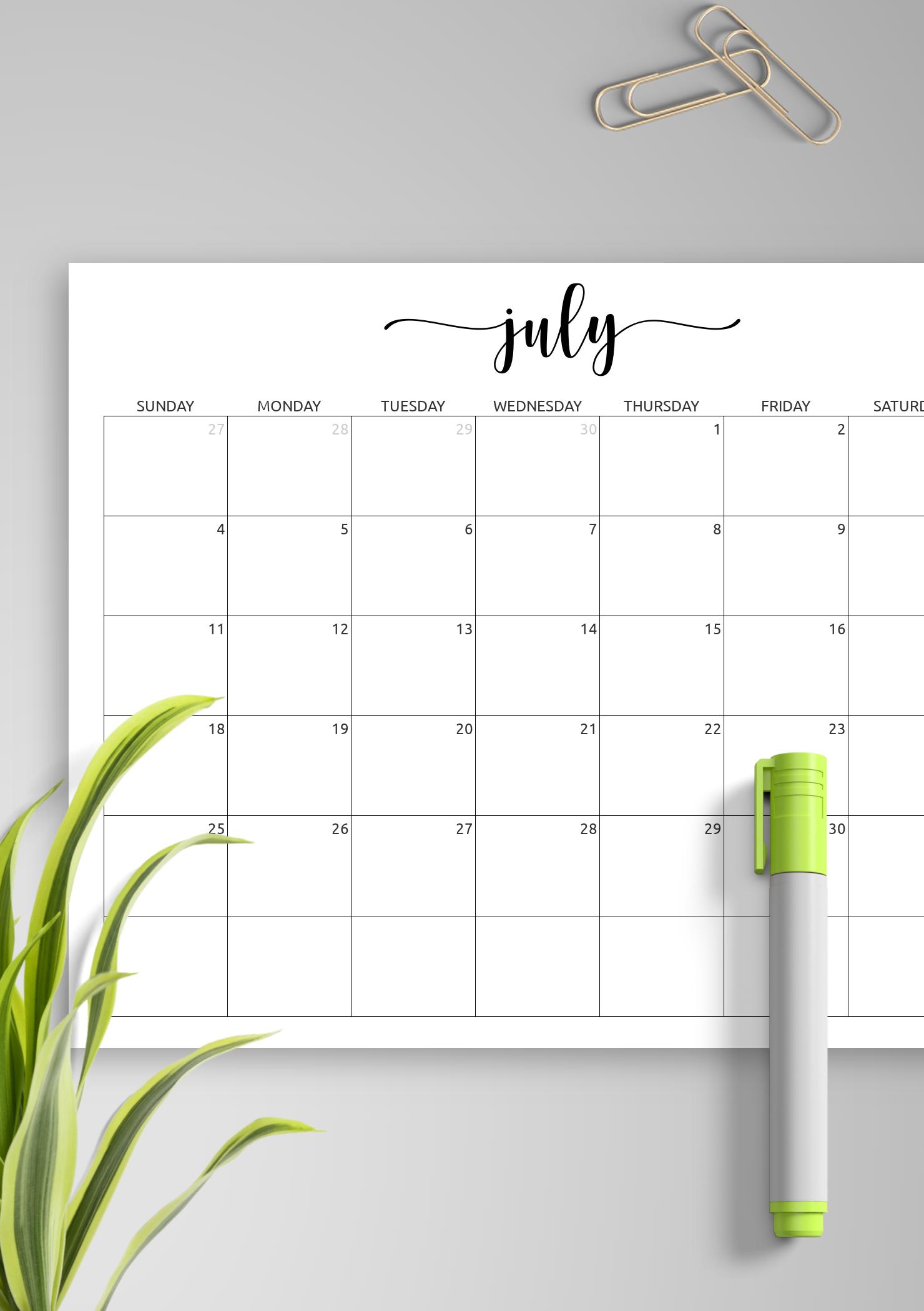 Download Printable Monthly Calendar with Notes PDF