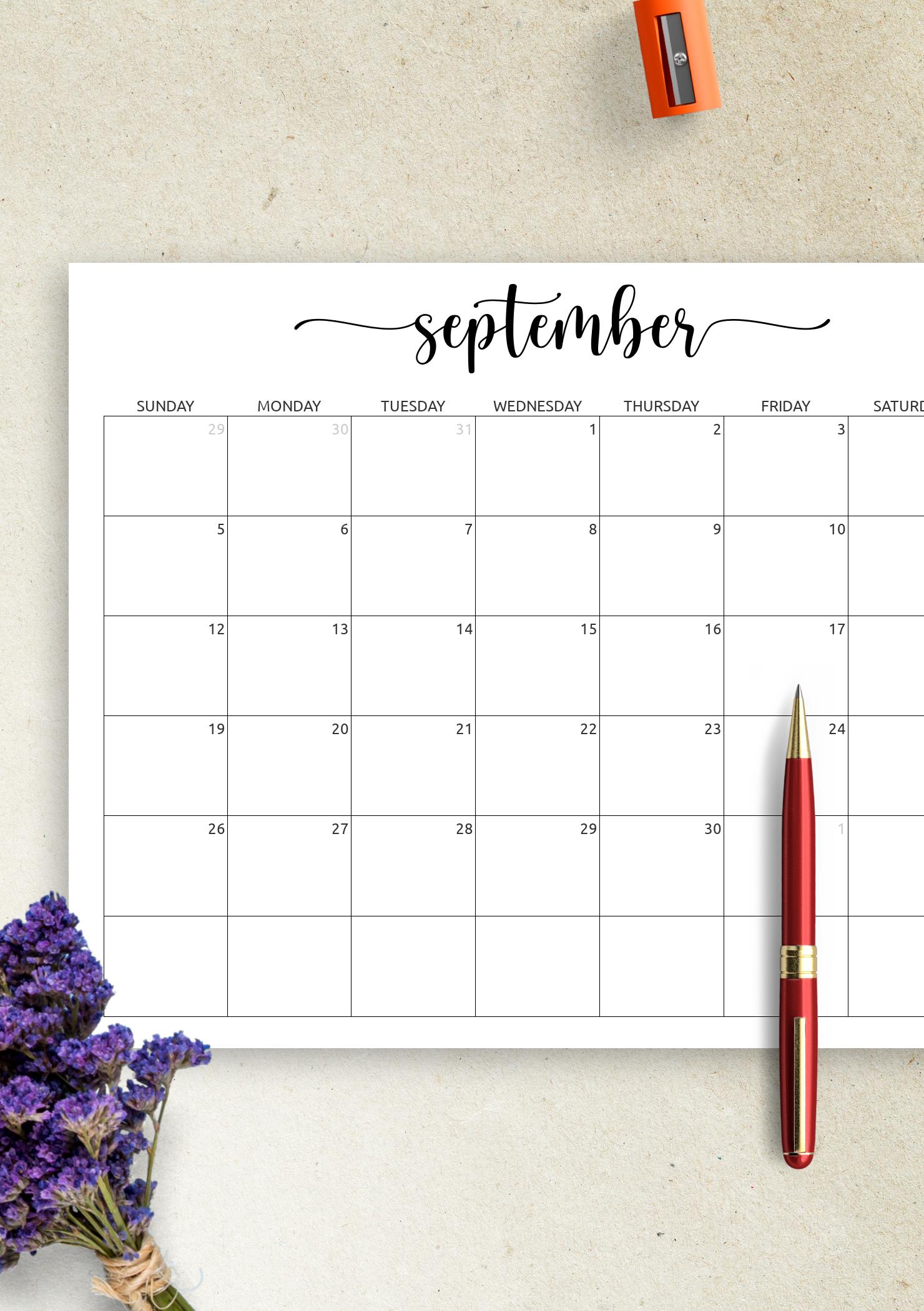 Download Printable Monthly Calendar with Notes PDF