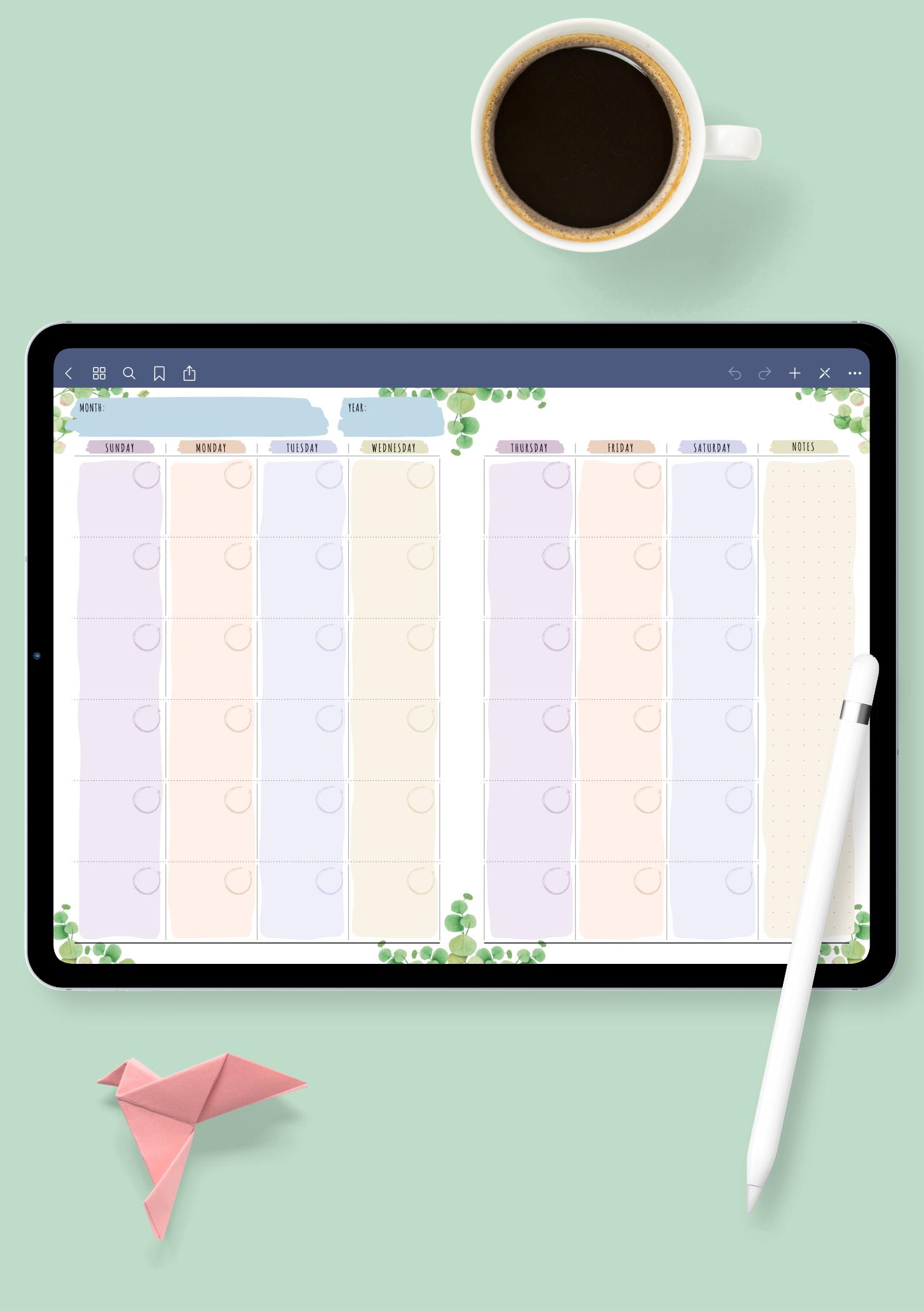 Download Printable Monthly Calendar Planner Undated - Floral Style PDF